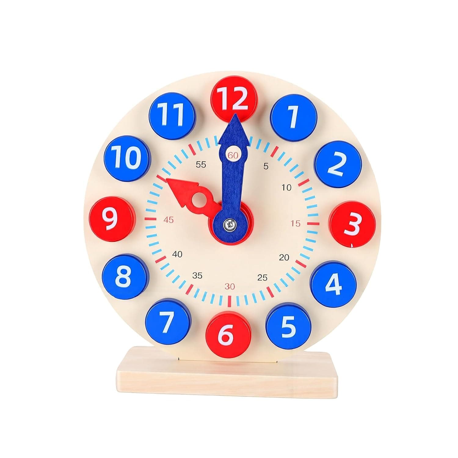 Wooden Teaching Clock for Kids, Educational Telling Time Toy with 18 | Pine Wood, Safe for Ages 4-6, Movable Hands, Classroom or Home Learning