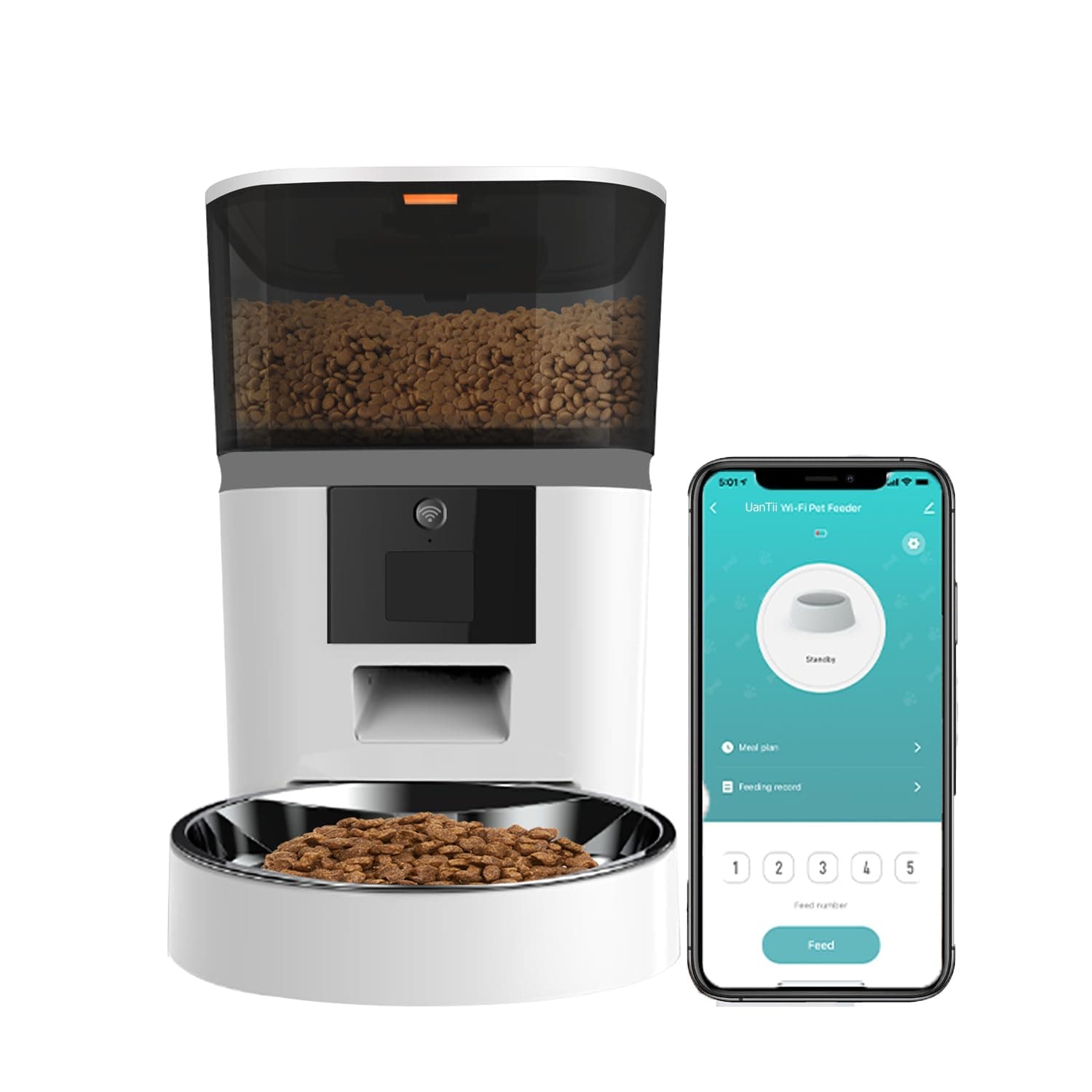 UanTii Smart Pet Feeder Tuya Wifi Cat Dog Food Dispenser Automatic Pet Feeder with Food Bowl App Remote Control