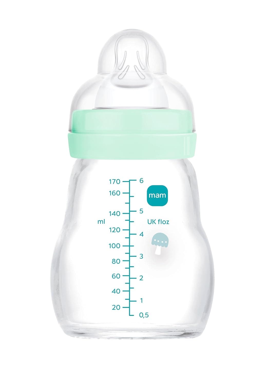 MAM Feel Good A159 Glass Bottle, Absorbent 1 Patented SkinSoftTM Ultra Soft Silicone for Babies from 0 Months - 170 ml Blue