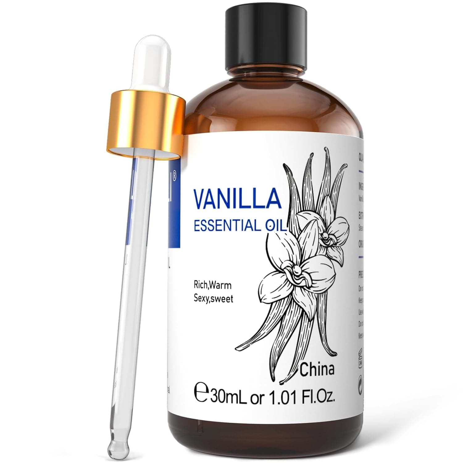 Vanilla Essential Oil, Natural Aromatherapy Oil for Face, Candle Making, Body Oil, Aromatherapy Diffuser, Humidifier, Sleep, Skin Hair 1 Fl Oz, 30ML