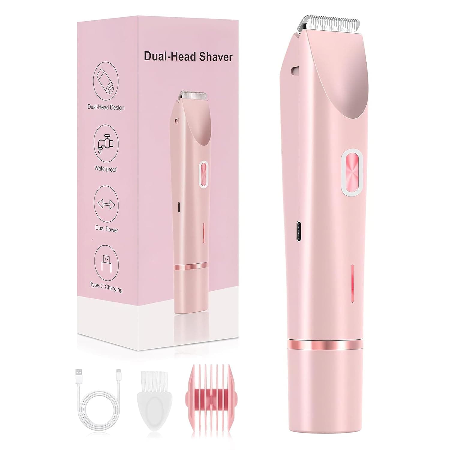 Glow Aura Women's Shaver, 2-in-1 Electric Razor for Women, Dermave Bikini Shaver, Wet and Dry Waterproof Bikini Trimmer, Glowshave Dual Head Body Razor for Face, Legs, Underarm (Pink)