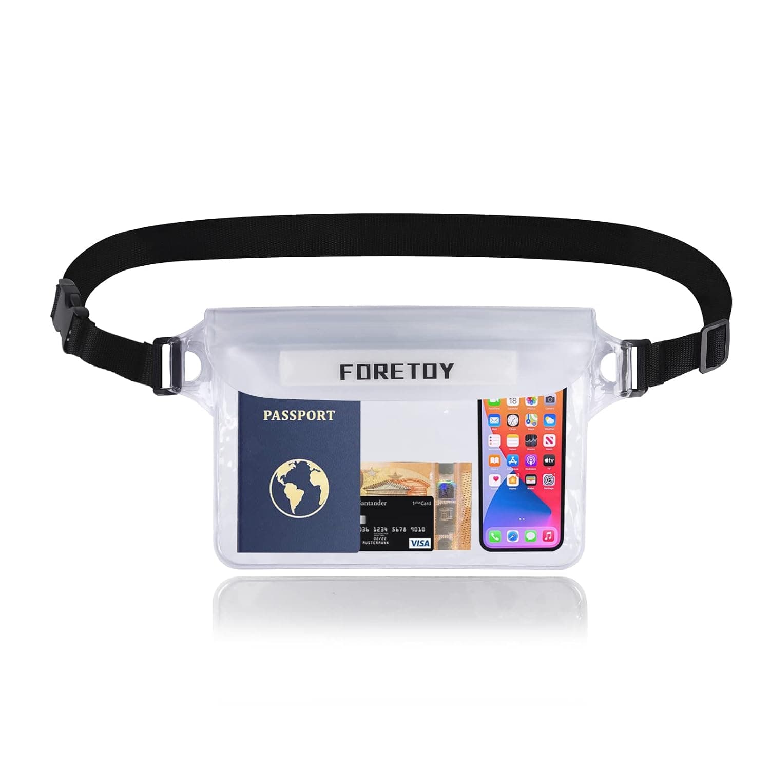 FORETOY Waterproof bag, waterproof waist bag with adjustable strap, 100% waterproof mobile phone case, for water sports, beach, swimming, boating, skiing etc.