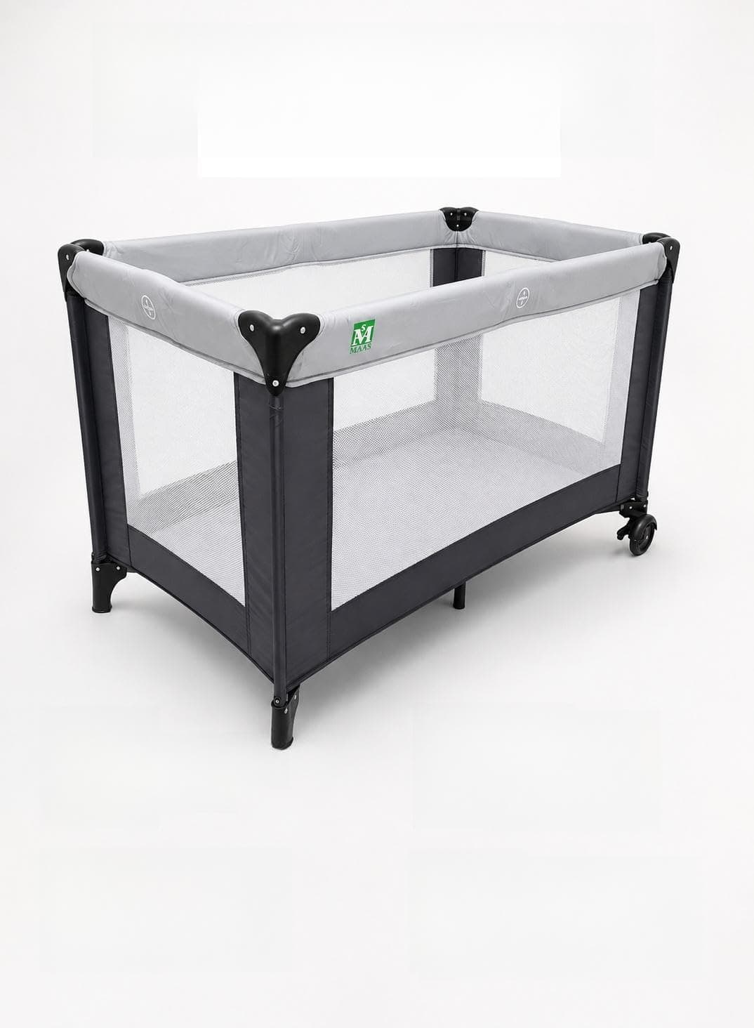 Foldable Baby Bed and Barrier with Brake Wheels, Grey