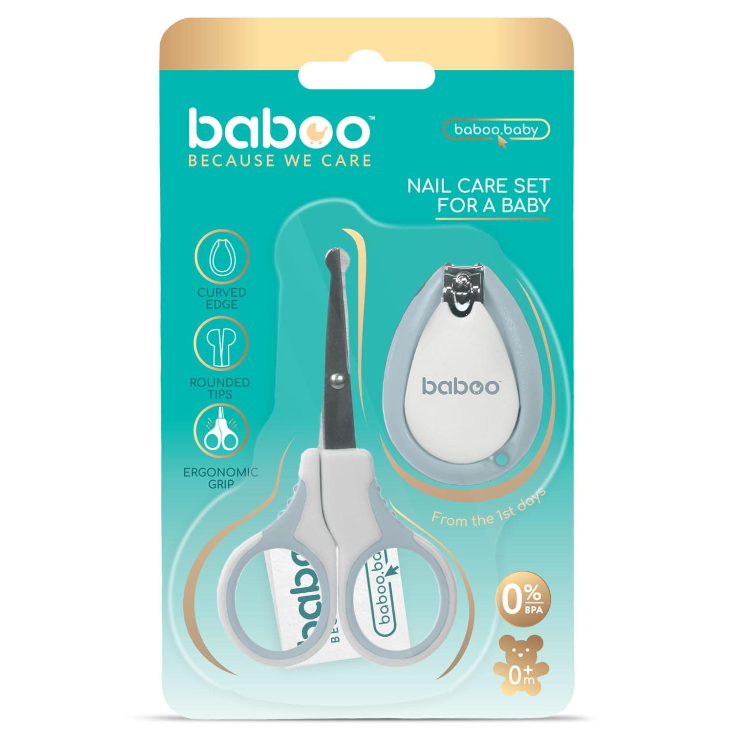 Baboo Manicure Set for Baby - Baby Nail Care Set with Nail Scissors & Nail Clipper - Safety Blunt Tip Stainless Steel Baby Nail Trimmer & Baby Nail Cutter, 0+ Months (Blue Haze)