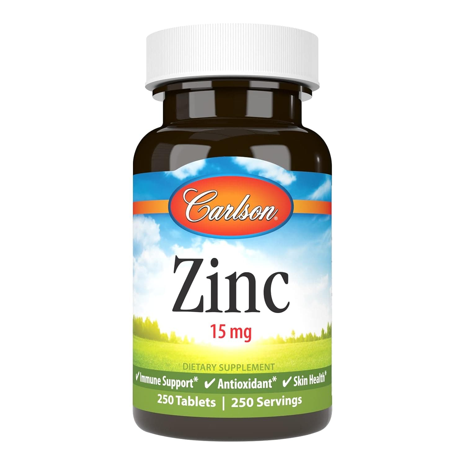 Carlson Zinc, 15 mg, Zinc Supplement, Zinc Gluconate, 250 Tablets | Skin Health; Optimal Wellness; Zinc Tablets