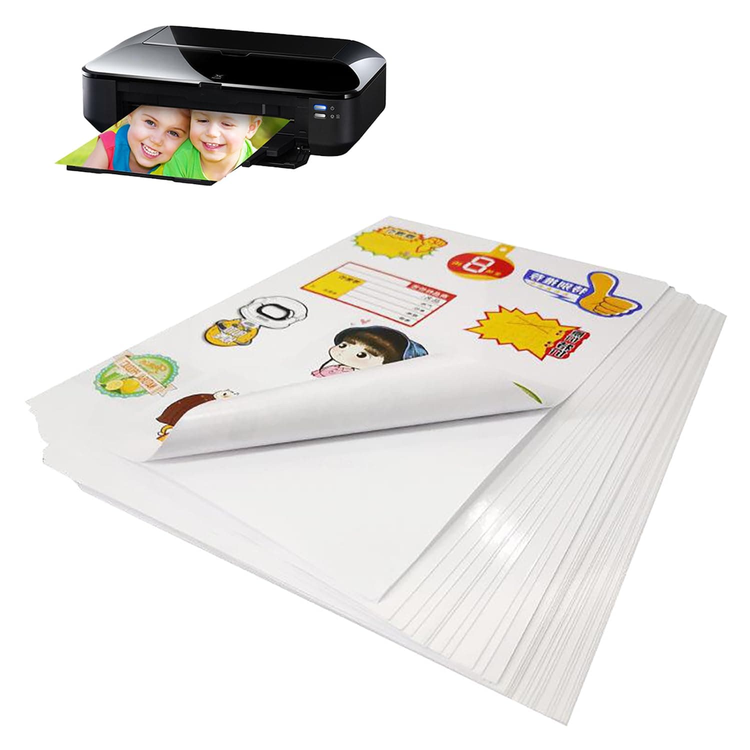100 Printable Sheets of A4 Size-Glossy White Sticker Paper Printing Labels - Adhesive Stickers Label for Mailing Address, Photos & Pictures, Stationery Stickers for Trade Mark, Photocopies Children
