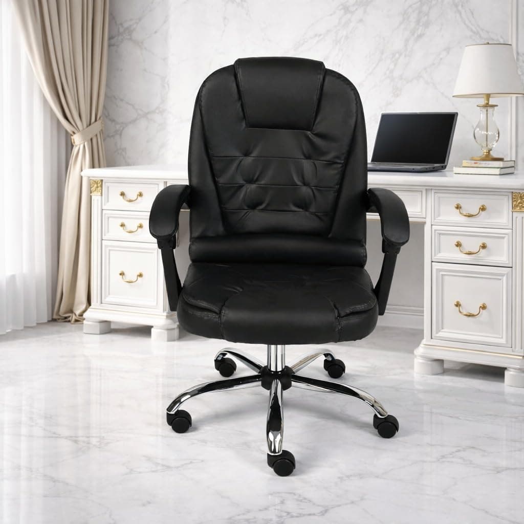 Premium Executive Office Chair Black Leather High Back 62cm – Exceptional Comfort and Perfect Back Support, Flexible Height and Tilt Adjustment Mechanism, Heavy 5 Star Chrome Base with Sturdy Wheels