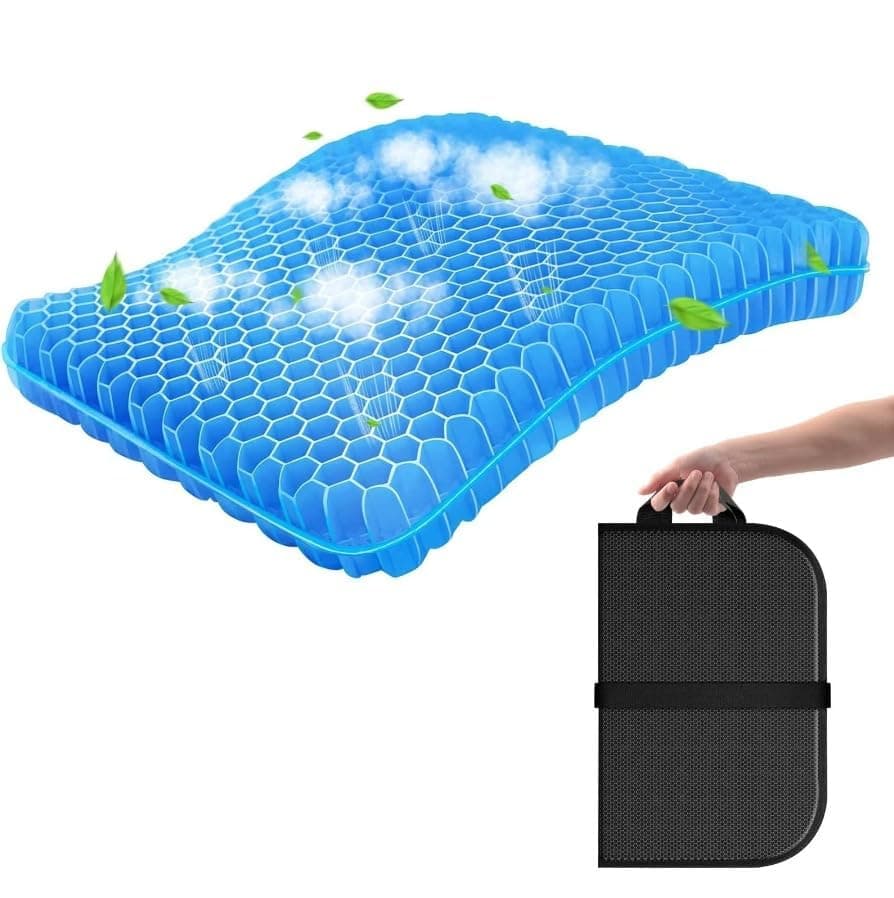 Gel Seat Cushion, Cooling Thick Big Breathable Honeycomb Design Absorbs Pressure Points Seat Cushion with Non-Slip Cover for Office Chair Home Cars Wheelchair, Black