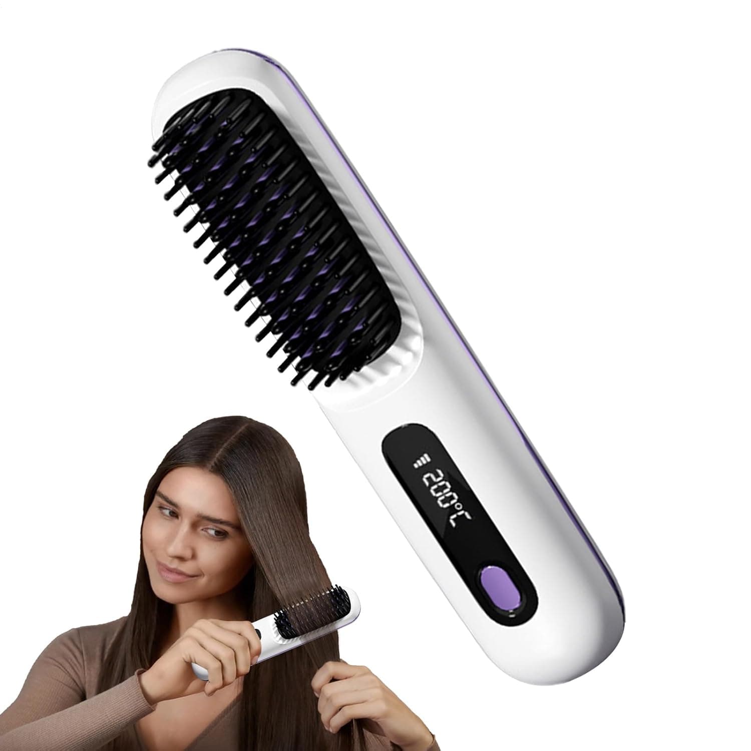 فرشاة شعر ساخنة، تصفيف لاسلكي سريع التسخين بـ3 درجات حرارة | فرشاة فرد الشعر لتجعيد الشعر، للنساء والفتيات المراهقات لفترة طويلة قصيرة للمنزل والمكتب والصالون والفندق والسفر والتخييم في الهواء الطلق