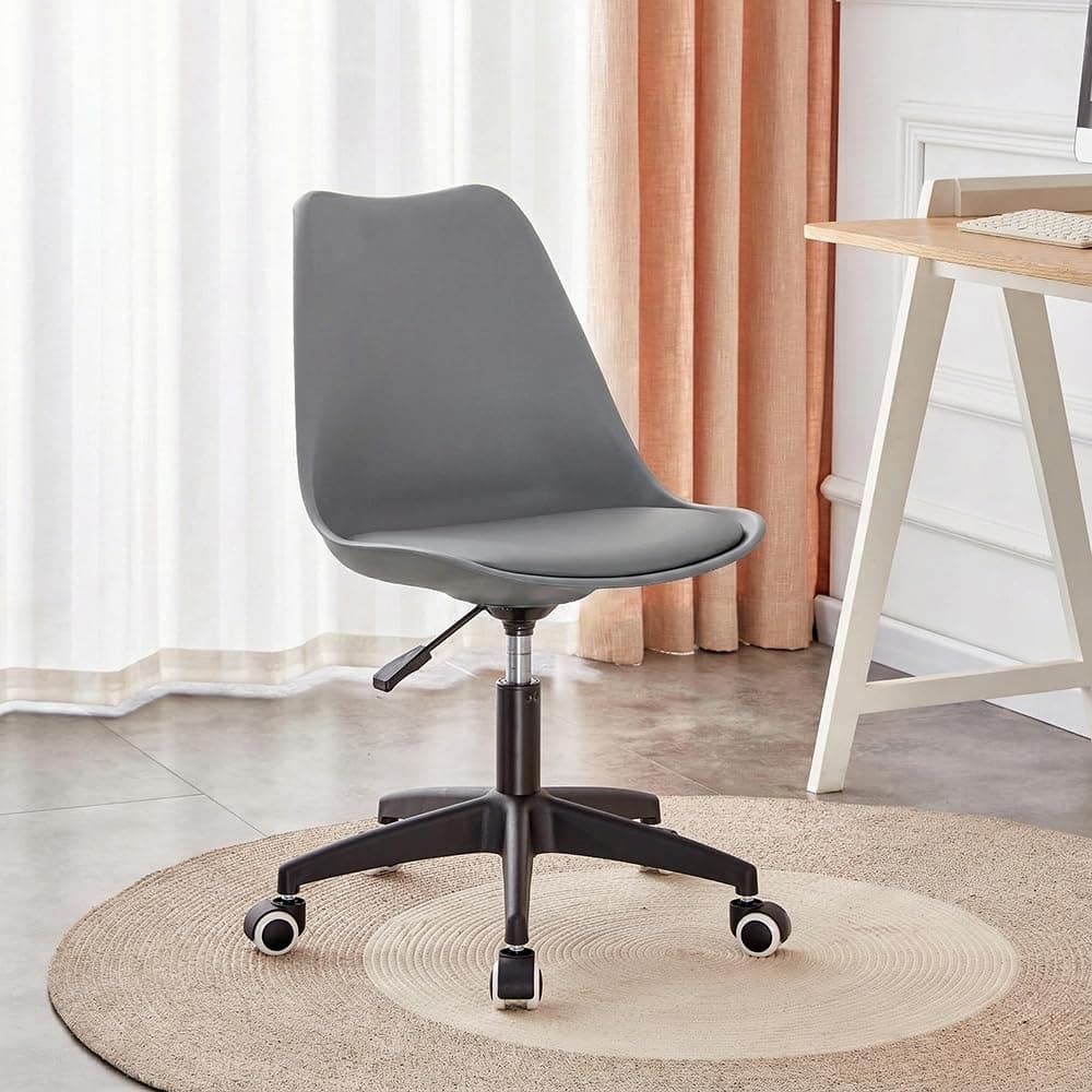 Taimi Office Ergonomic Armless Desk Chair, Adjustable Height, Black Wheeled with Gray Seat and 360° Swivel For Study Rooms, Computer Work & Office