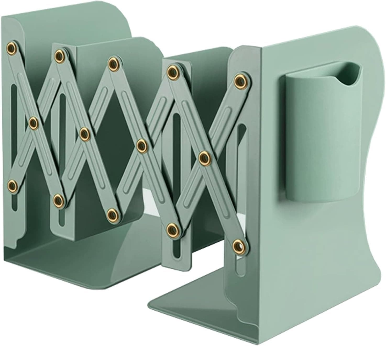 YelaJoy Adjustable Bookend & Shelf Organizer - Heavy Duty Book Ends for Shelves, Magazine Holder, Small Desk Shelf with Pen Holder - Modern Storage for Home Office Desk Organization (Green)