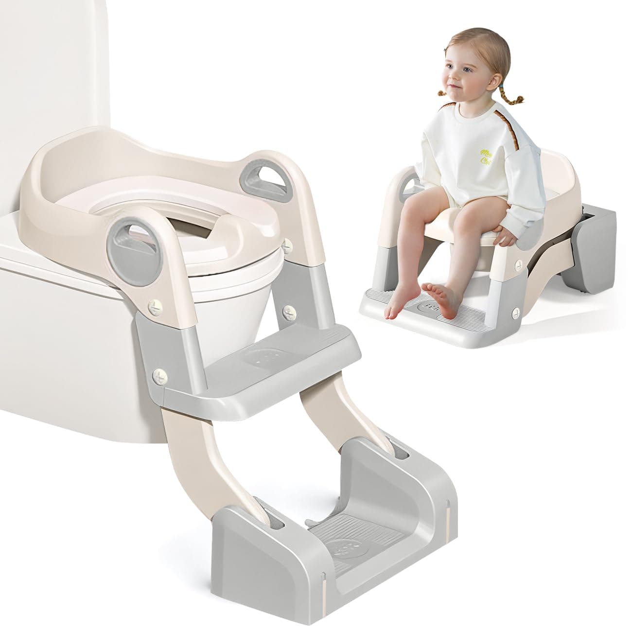 Baby Potty Training Seat, 3-in-1 Toddler Toilet Seat with Step Stool Ladder, Splash Guard Anti-Slip Pad, Foldable Potty Chair with Soft Cushion for Toddler Kids Boys Girls (Grey)