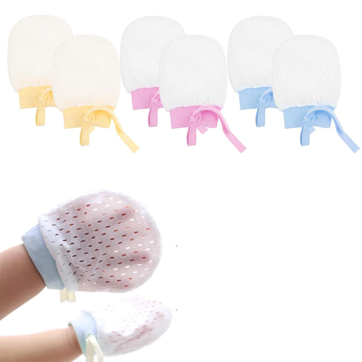 Baby Anti Scratch Mittens, Soft Cotton Mitten Newborn, Infant Toddler Adjustable Unisex No-scratch Baby Cotton Gloves for 0-12 Months for Babies Care Boys and Girls (3 Pairs)