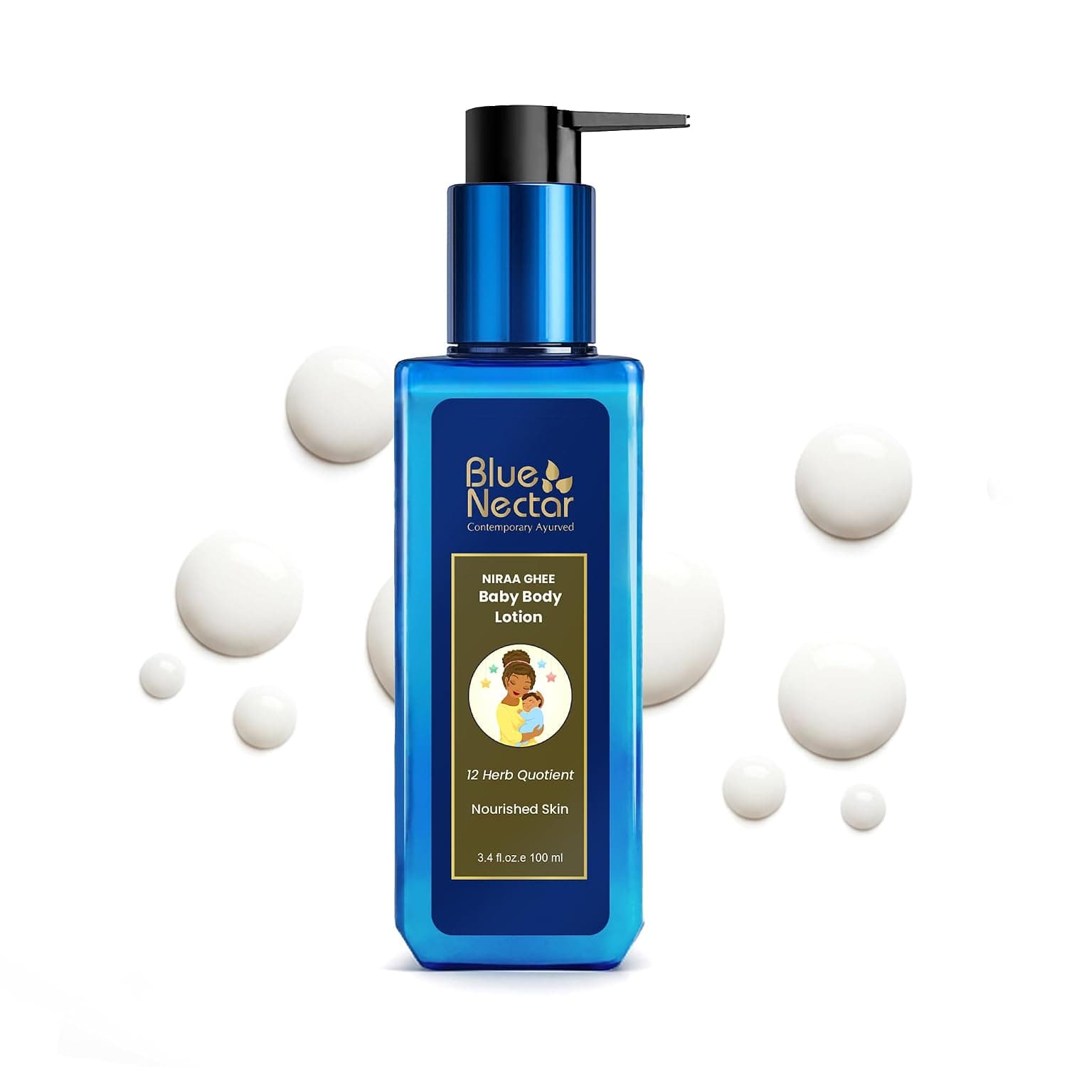 Blue Nectar Baby Lotion with Nourishing Organic Ghee, Body Butters and Ayurvedic Baby skincare | Gentle moisturizer for Kids (12 Herbs, 100ml)
