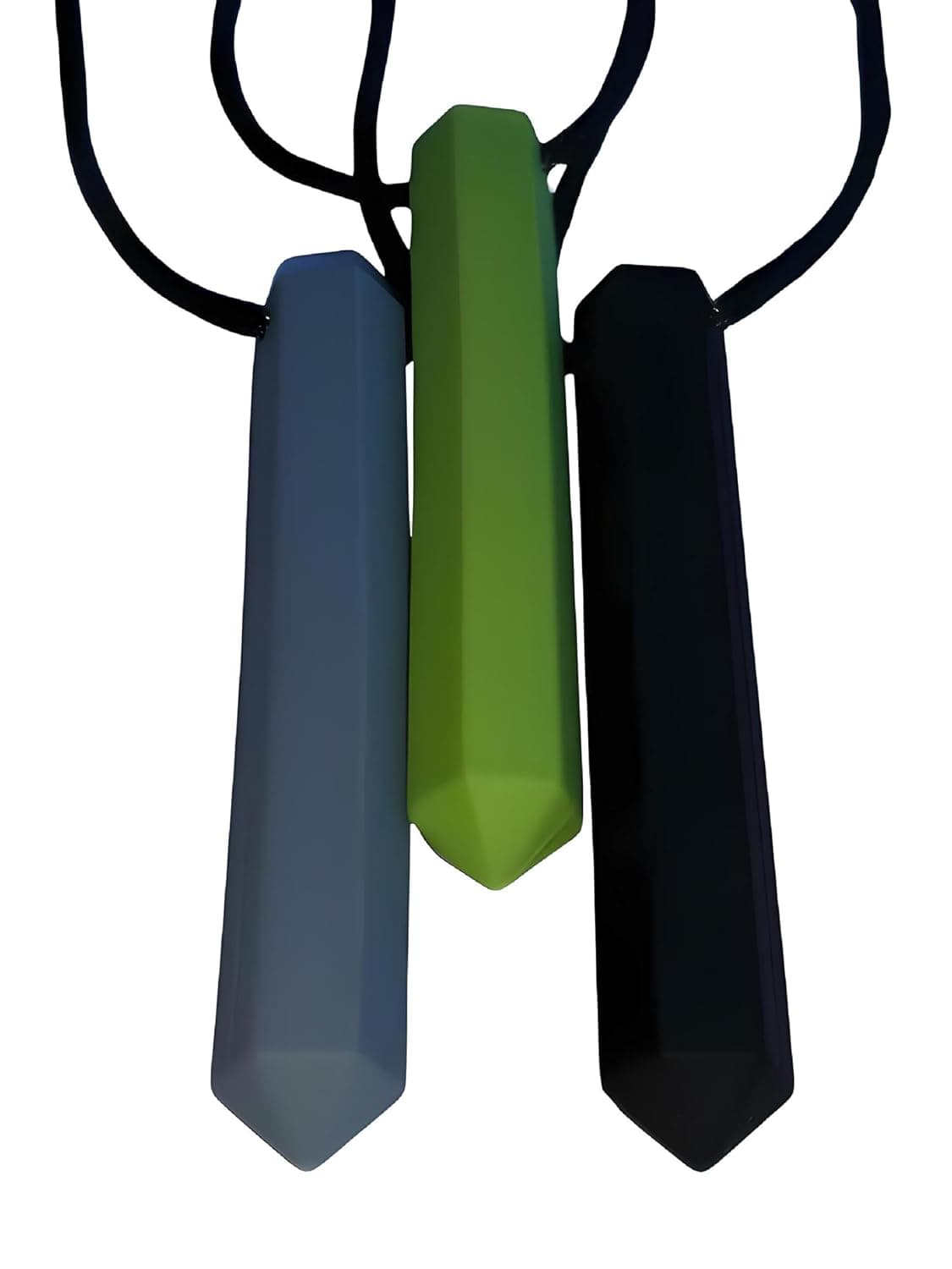 Chew Necklace Chewelry Sensory Chewlery for Kids or Adults with Autism ADHD Who Need to Stim Chew Bite or Fidget Chewy Aids Help Concentration Biting Bundle 3 Pack (Black Green Grey)