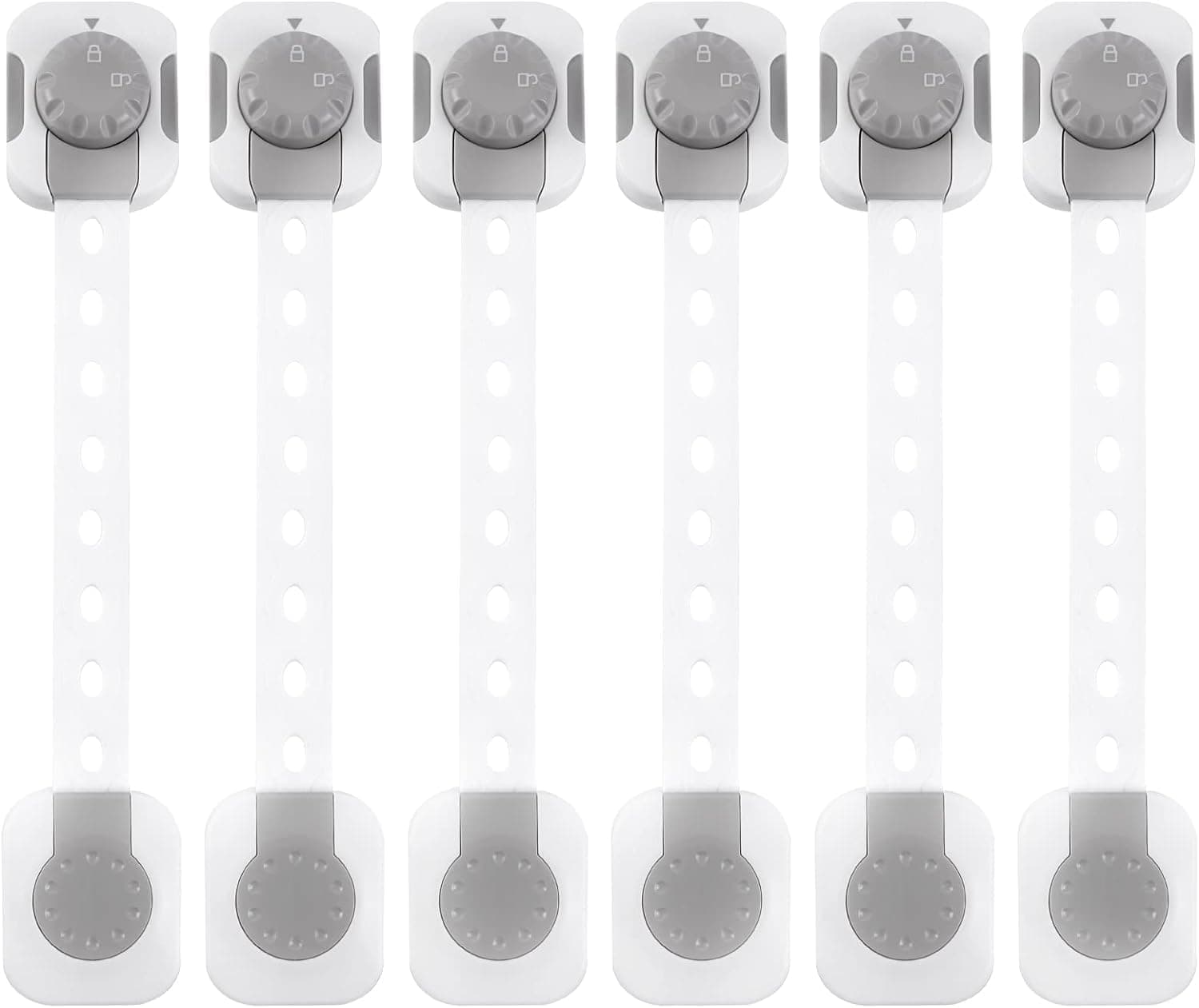 SKY-TOUCH Child Safety Strap Locks, Baby Safety Locks, Multi-Functional Adjustable Double Button Baby Anti-Clip Latch System for Drawers, Fridge, Closet Doors Etc, Easy Installation (Pack Of 6)