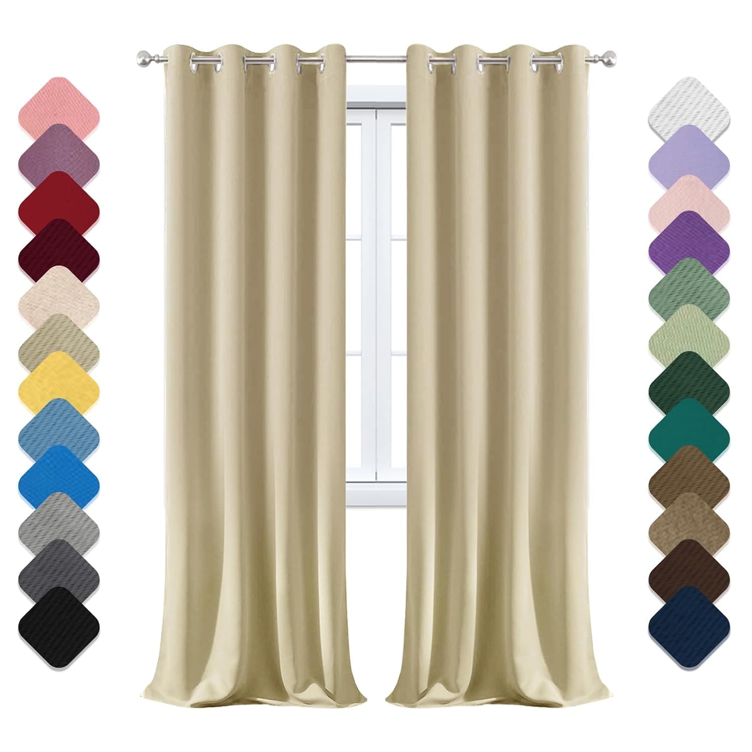 Beige Thermal Insulated Blackout Curtains 140x224cm Soundproof Room Darkening Drapes with Grommets for Bedroom Living Room Nursery - Home Decor Essentials