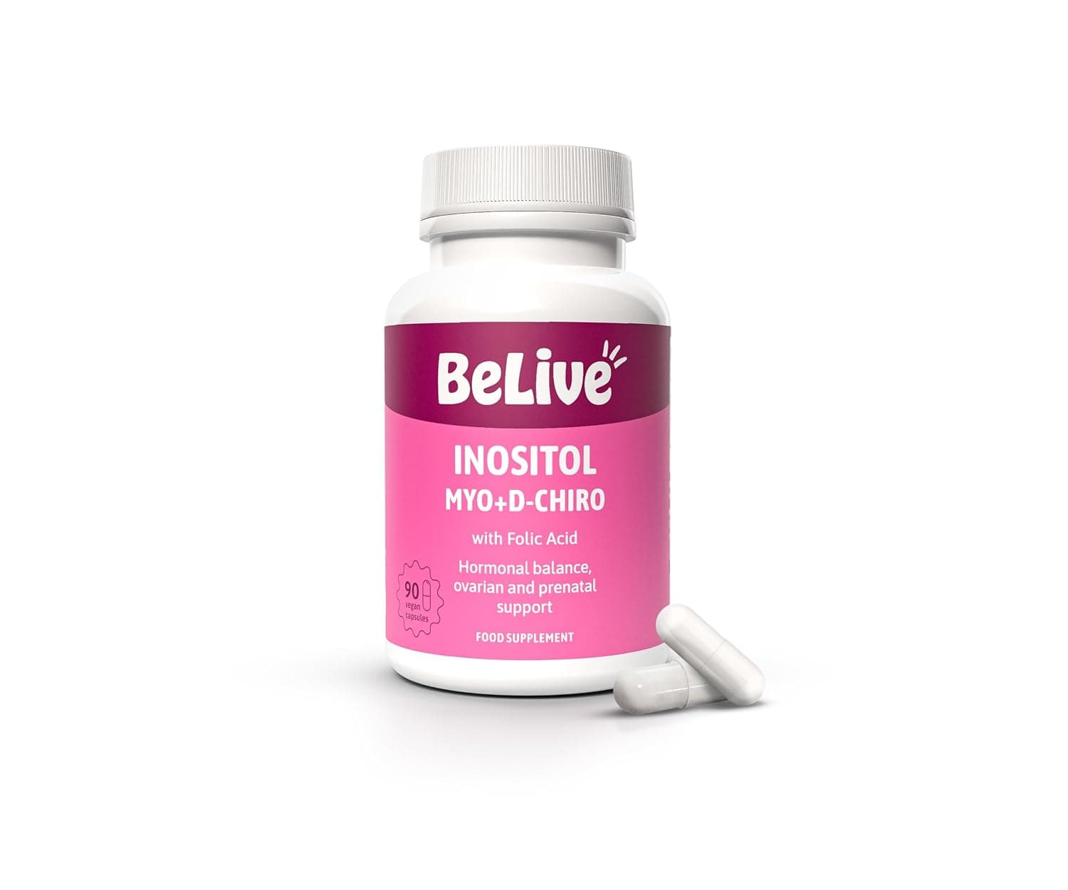 BeLive Myoinositol and D-Chiroinositol Capsules - 90 Capsules - Inositol Supplement with Folic Acid for Women, Optimal Ratio of 40:1 (1)