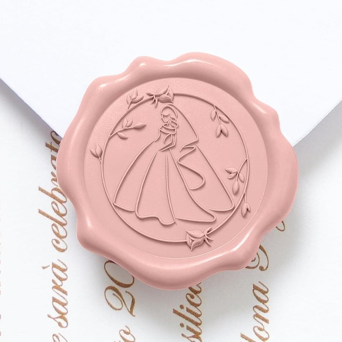 UNIQOOO Wax Seal Stickers - 3D Bride Wedding Invitation Envelope Seal Stickers, 50 Pcs Self- Dusty Rose Stickers, Perfect for Invitation, Christmas, Gift Wrapping