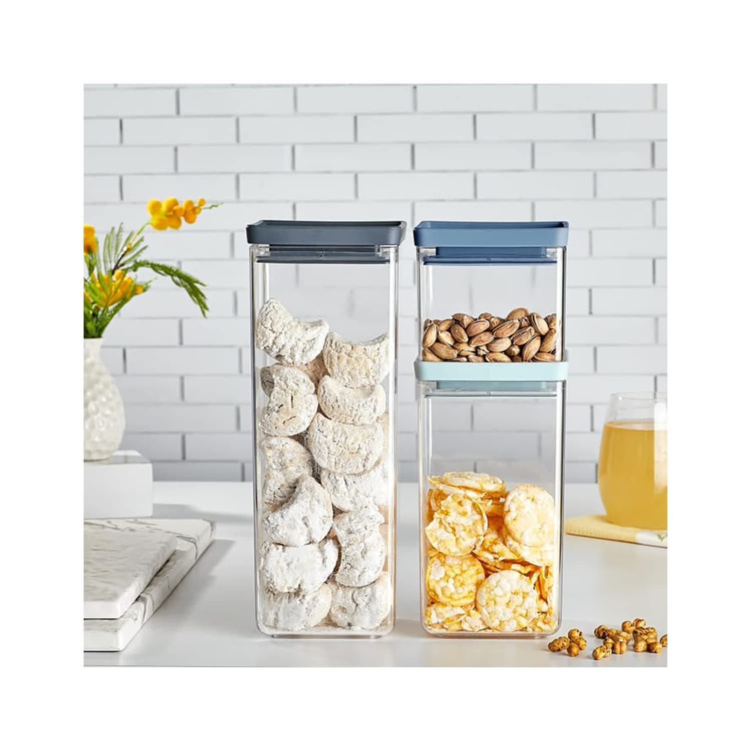 Organizers - Set Of 3 Food Storage Containers For Kitchen Organization, Pantry And Rack – Ideal For Cereals, Spaghetti, Nuts, Coffee, Sugar, Pasta And Flour Plastic Container Set With Vacuum Lid