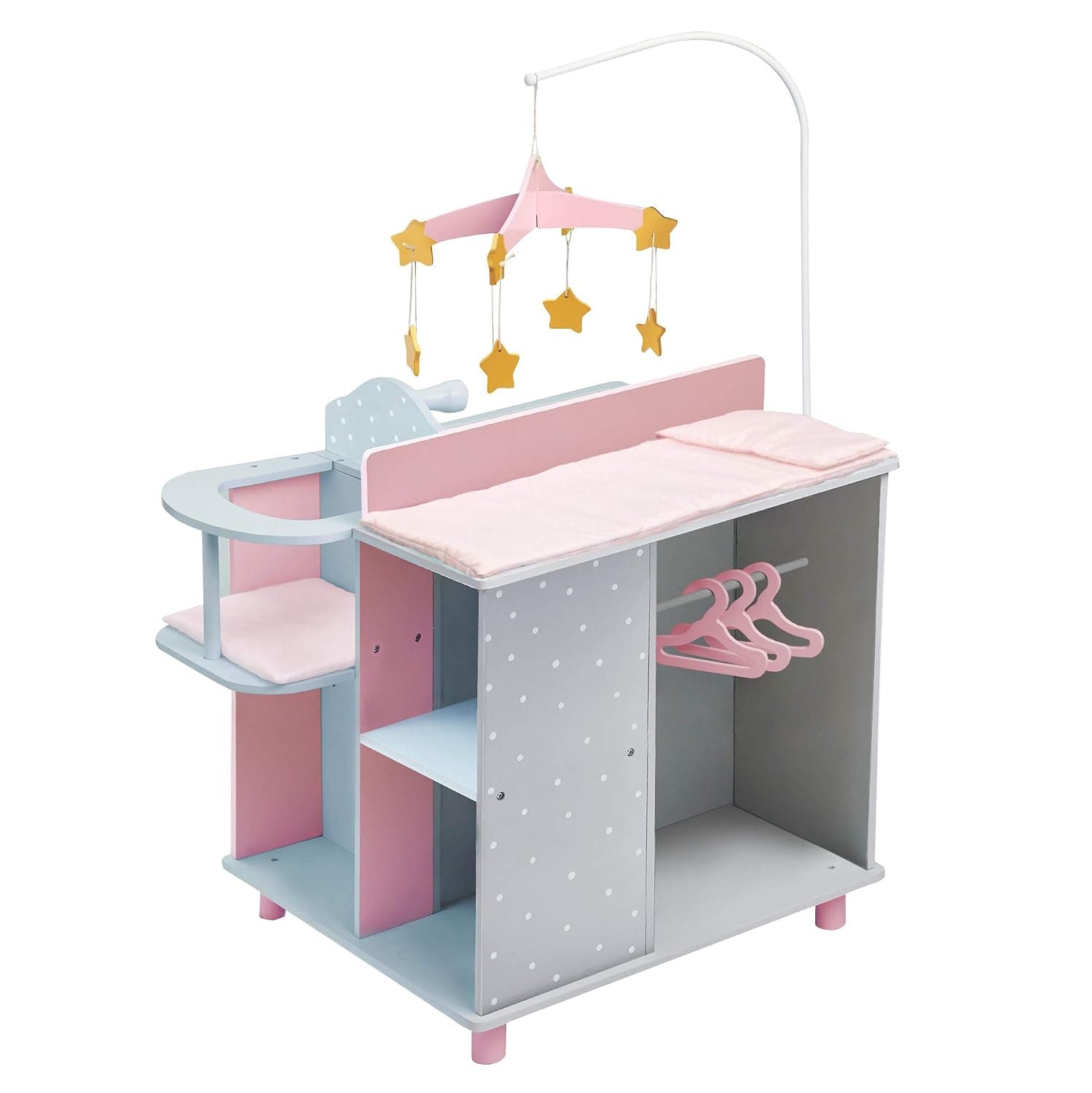 Olivia's Little World - Polka Dots Princess Baby Doll Changing Station, Baby Care Activity Center, Role Play Nursery Center with Storage for Dolls Accessories - Pink & Gray
