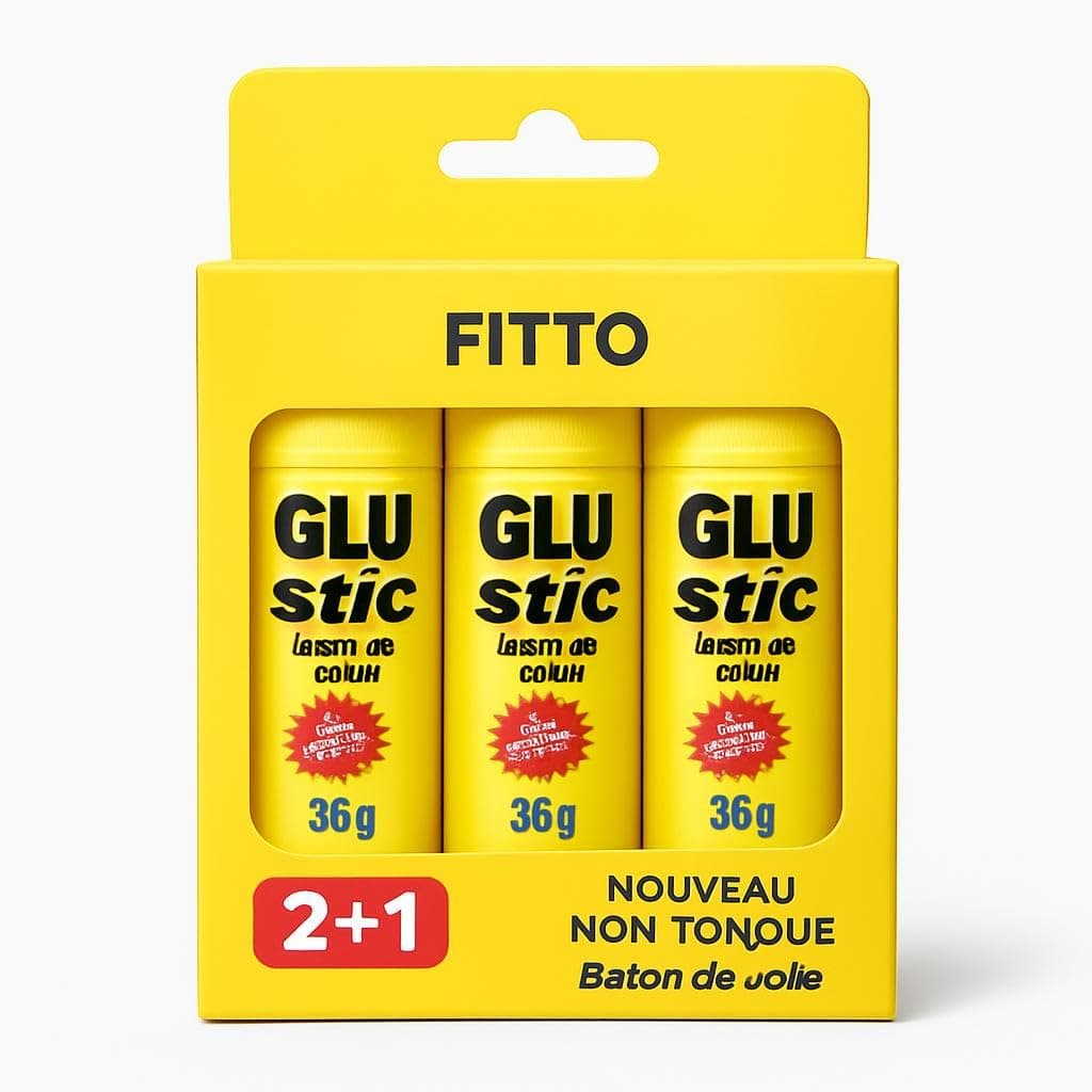 FITTO GLU Stick - Non-Toxic, Washable, Quick-Dry Glue for Crafting, School & Office Supplies - Strong Bond on Paper, Cardboard, Fabric - Ideal for Kids & Adults, Mess-Free and Easy to Use (36gm 3pcs)