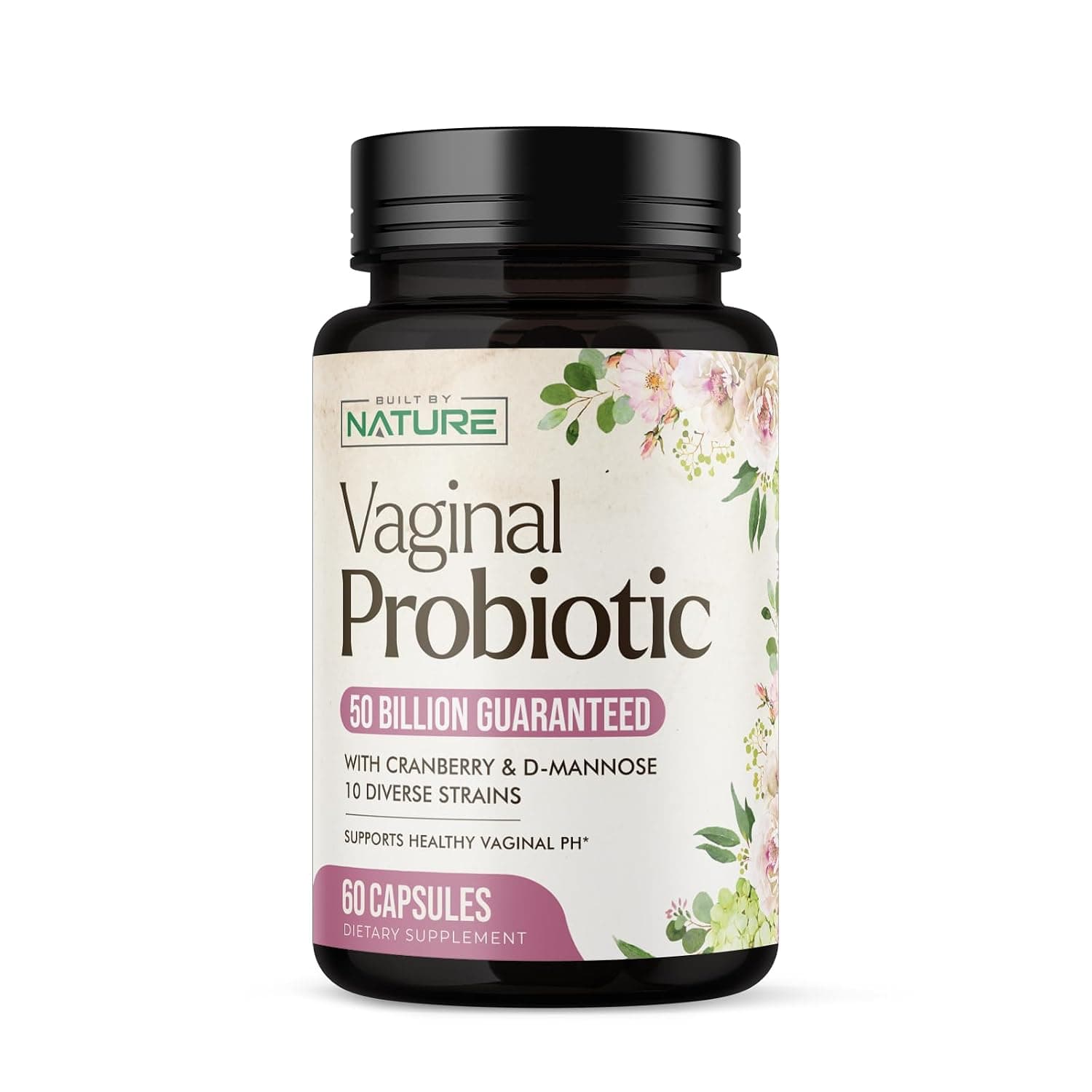 Built by Nature l Probiotics for Women – pH Balance & Feminine Health with Prebiotics, Lactobacillus & Cranberry Extract – 50 Billion CFU – Support UT, l Odor & Flora – 60 Capsules