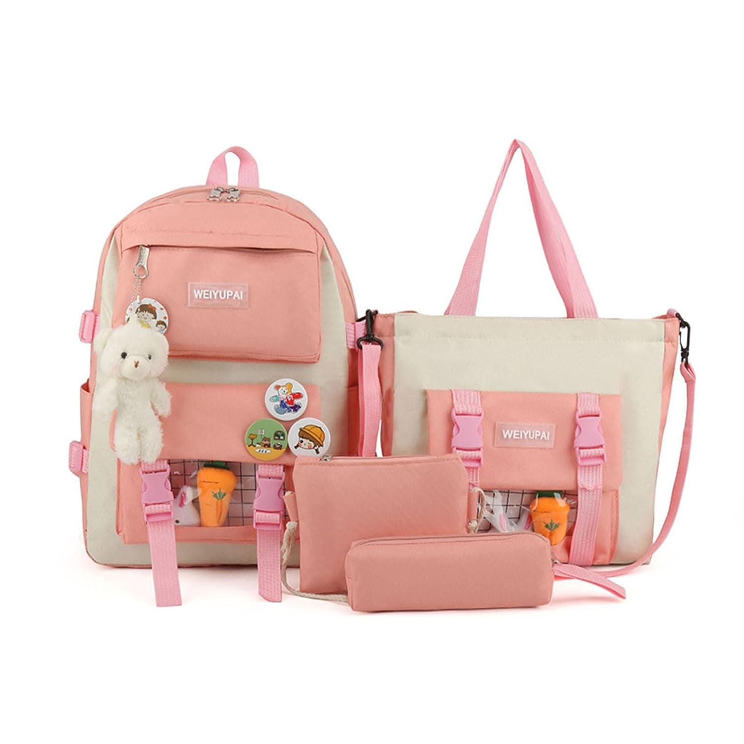 ANYUAN Kids School Backpack, 4 Piece Set with Laptop Bag, Pencil Case and Small Pouch, Lightweight Bookbag for Boys and Girls