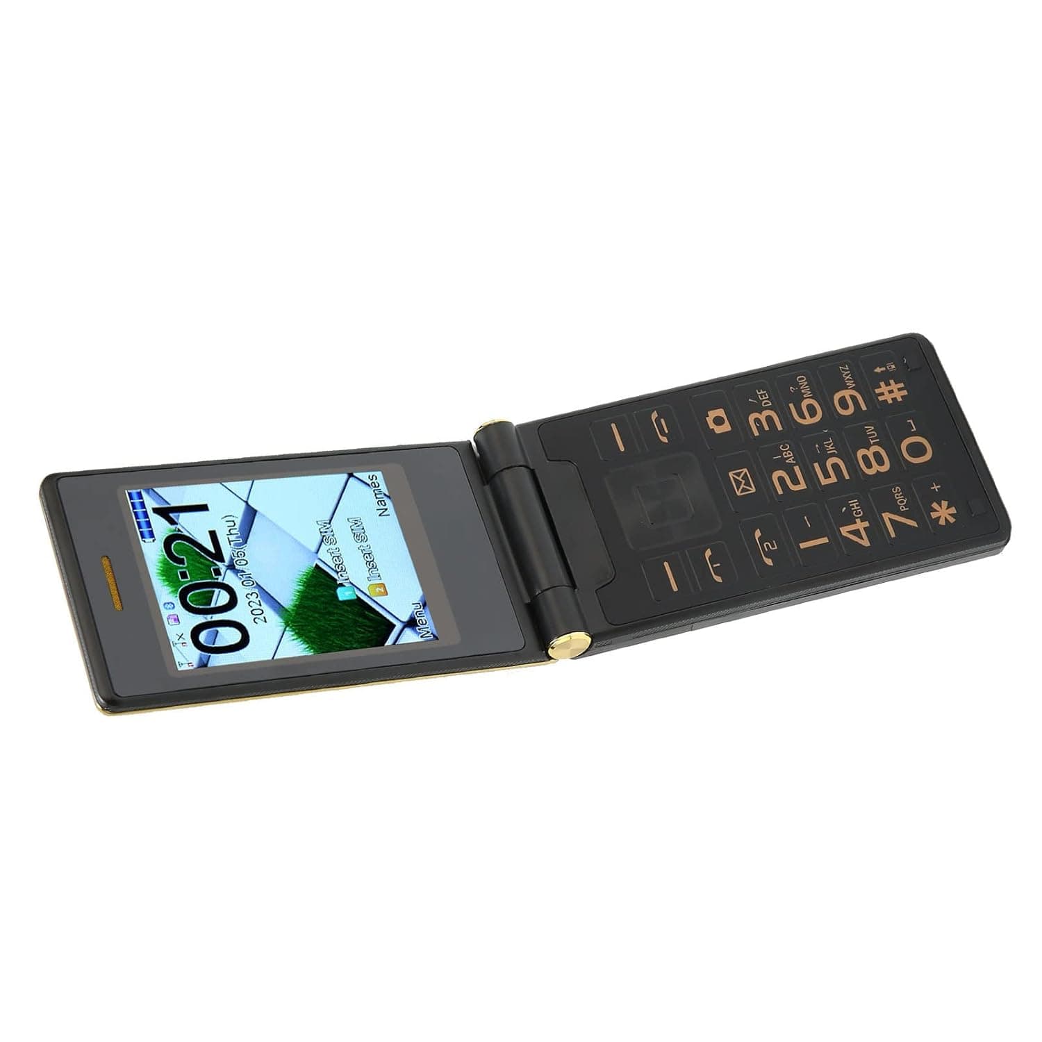 Senior Cell Phone, Double Screen Dual SIM Dual Standby 5900mAh 3 Inch 2G Network Unlocked Cellphone for Outing (Gold Color)