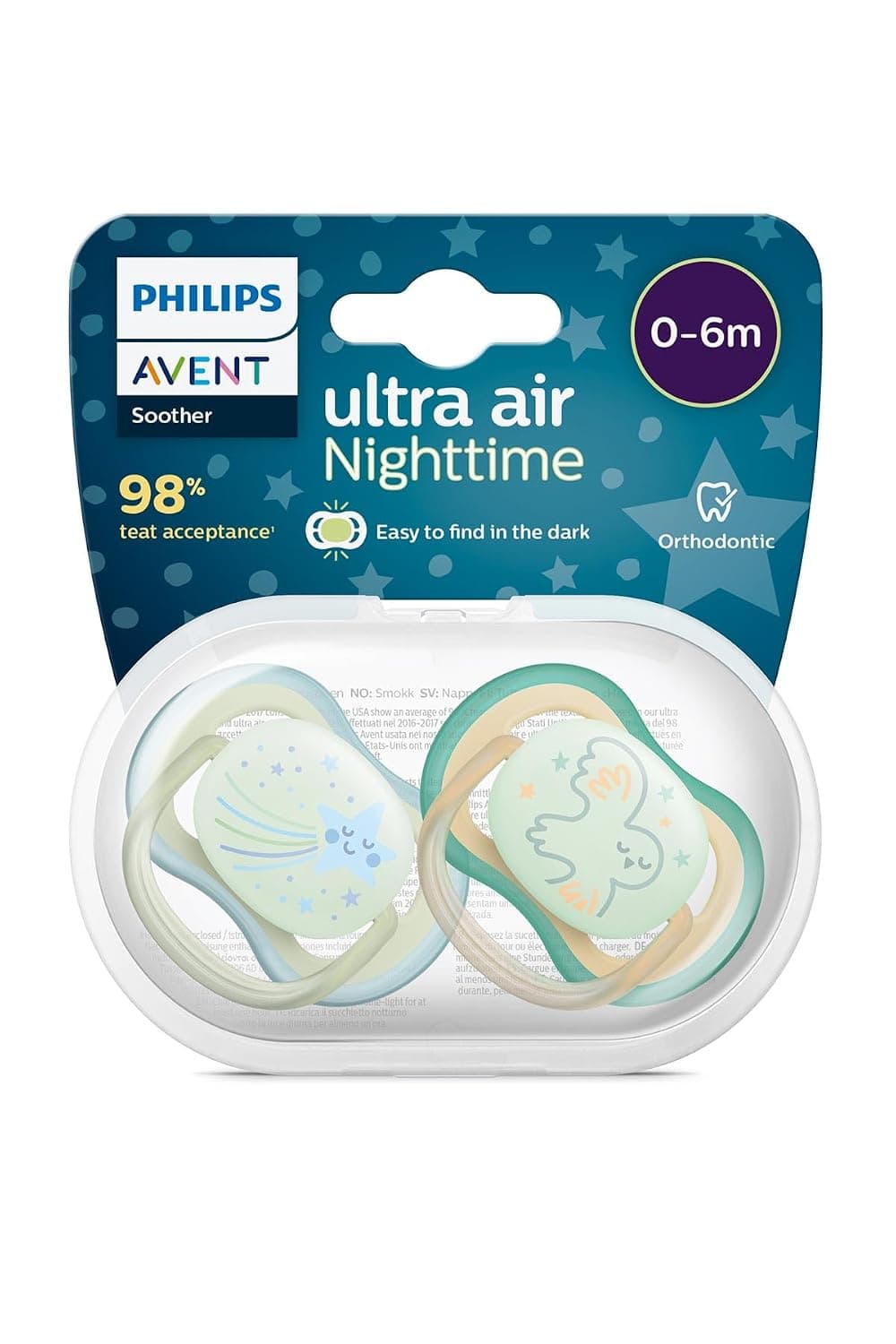 Philips Avent Ultra Air Nigttime Soother2 Pieces, For Boys, 0-6 Months