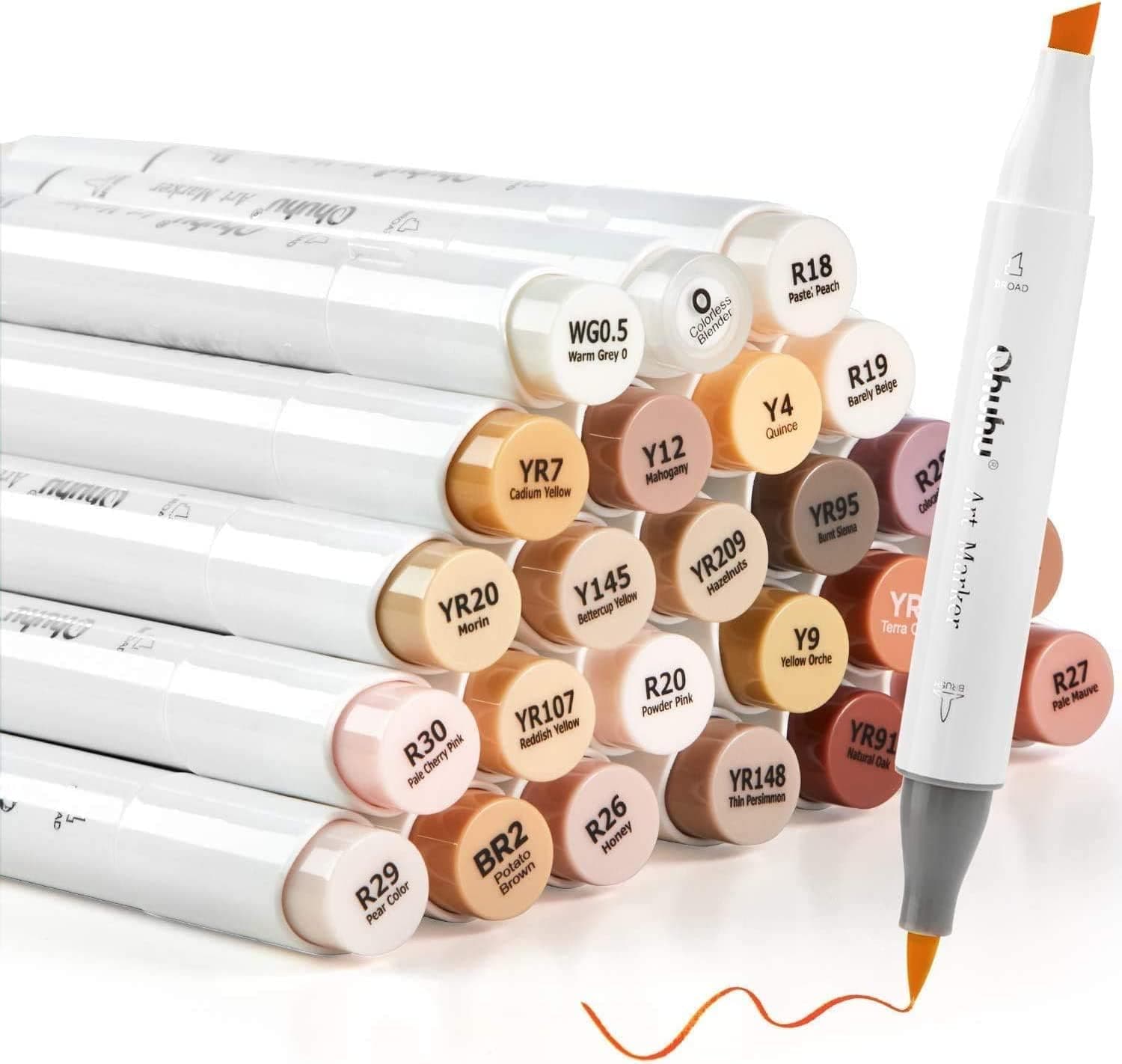 Ohuhu Alcohol Markers 24 Skin-tone Colors Brush&Chisel Tip for Adults | Honolulu Series AP Certified Art Marker, Dual Tips Alcohol-based for Artist Beginner Drawing Illustration Sketching
