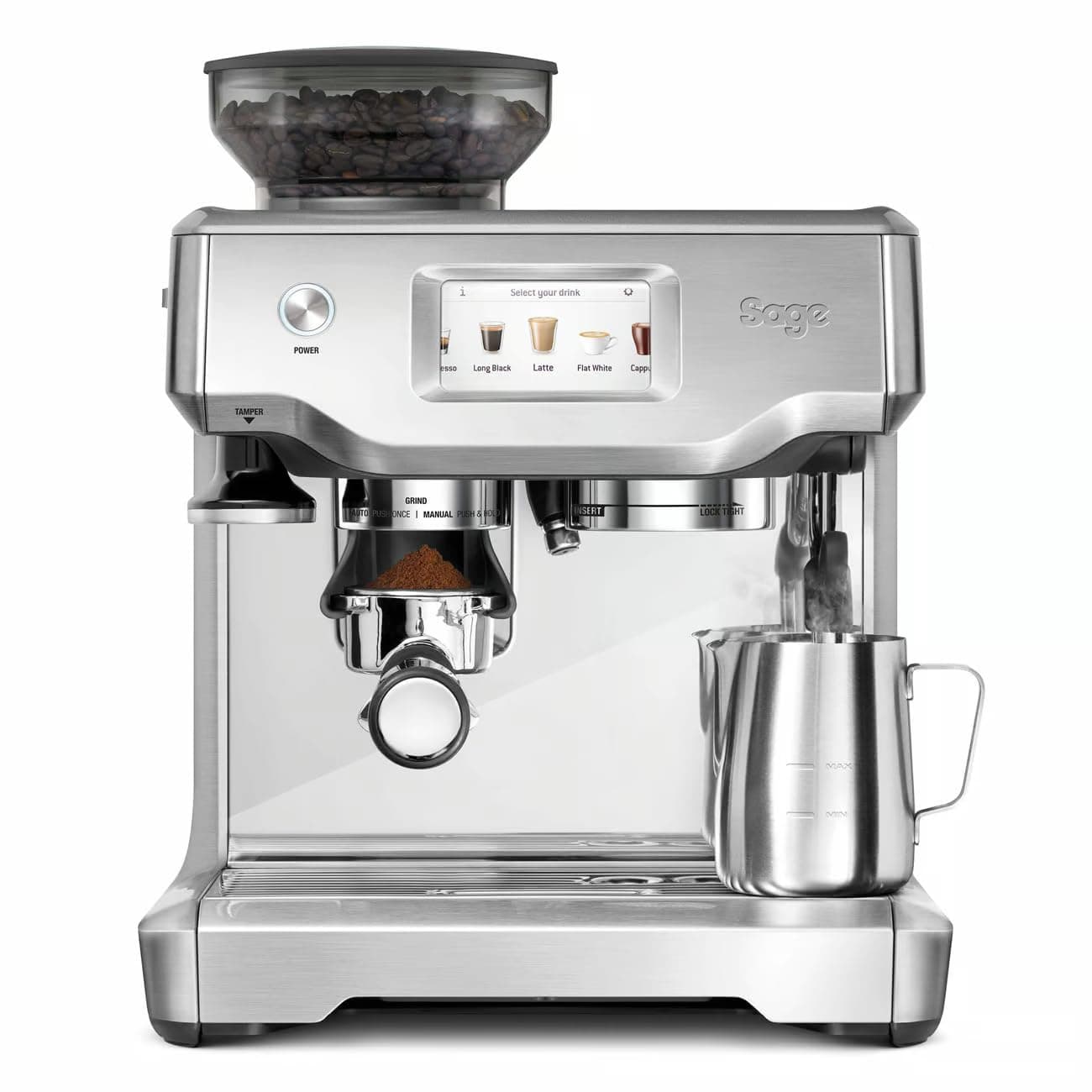 Sage Barista Touch, Bean to Cup Coffee Machine with Grinder and Milk Frother, Brushed Stainless Steel- KSA Version, 2 Year Manufacturer Warranty