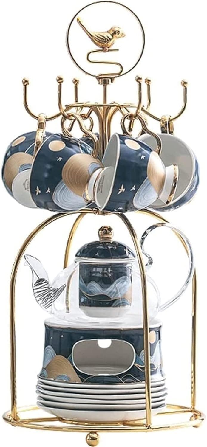 Flower Teapot Set Chinese Ceramic Household Water Set Afternoon Tea Fruit Teapot Tea Set Candle Heating Tea Cooling Kettle