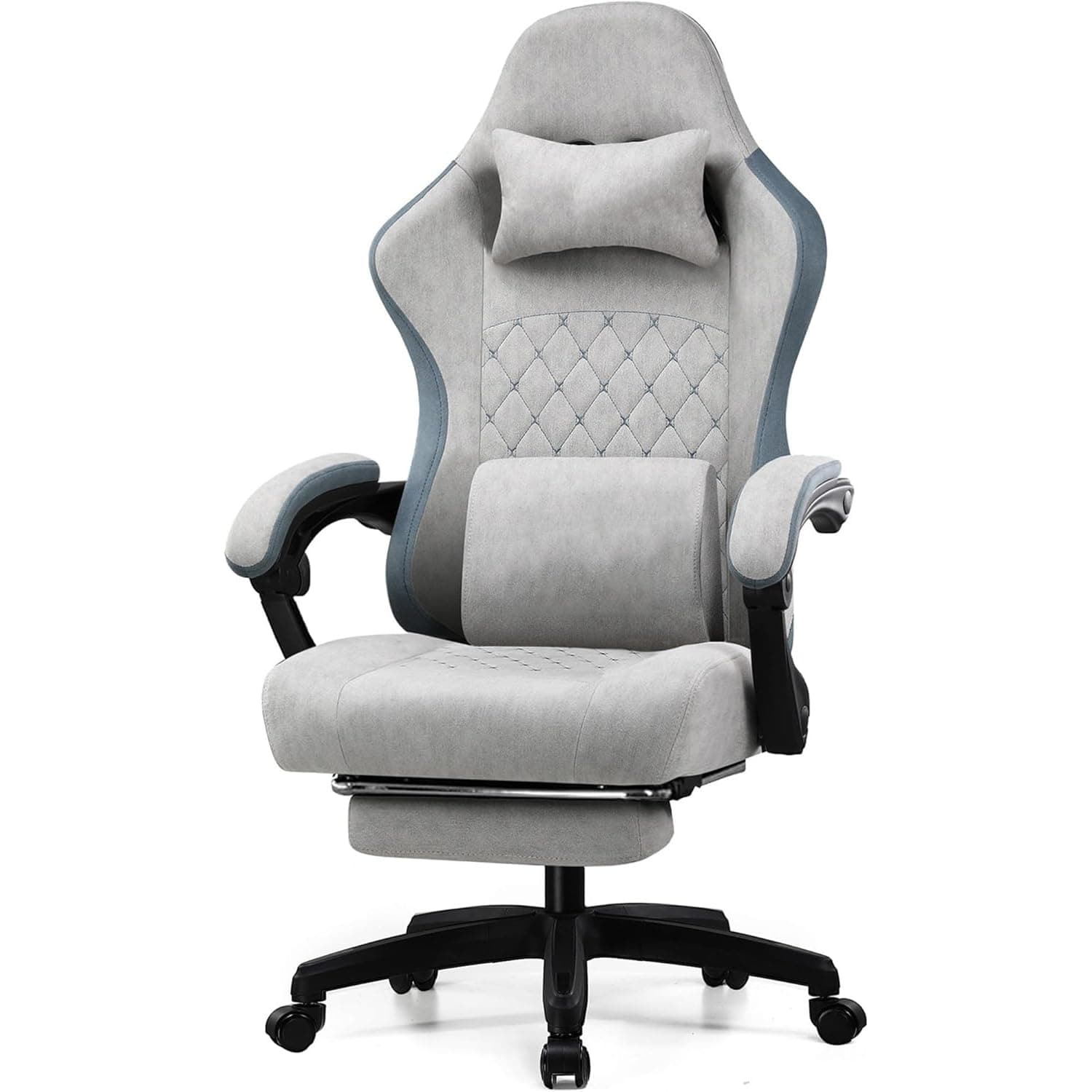 Chulovs Gaming Chair With Footrest - Fabric Office Chair With Pocket Spring Cushion, Linkage Armrests, High Back Ergonomic Computer Design, Lumbar Support (Gray)