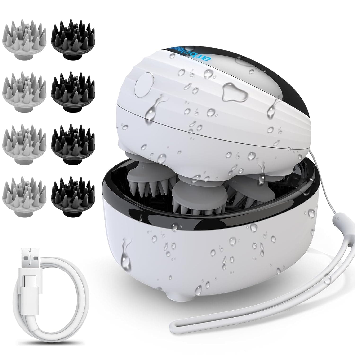 arboleaf Scalp Massager Electric, Portable Head Massager Scalp Stress Relax, Waterproof Rechargeable 6 in 1 Hair Massage, Ideal for Relaxation and Wellness, Gifts for Her and Him