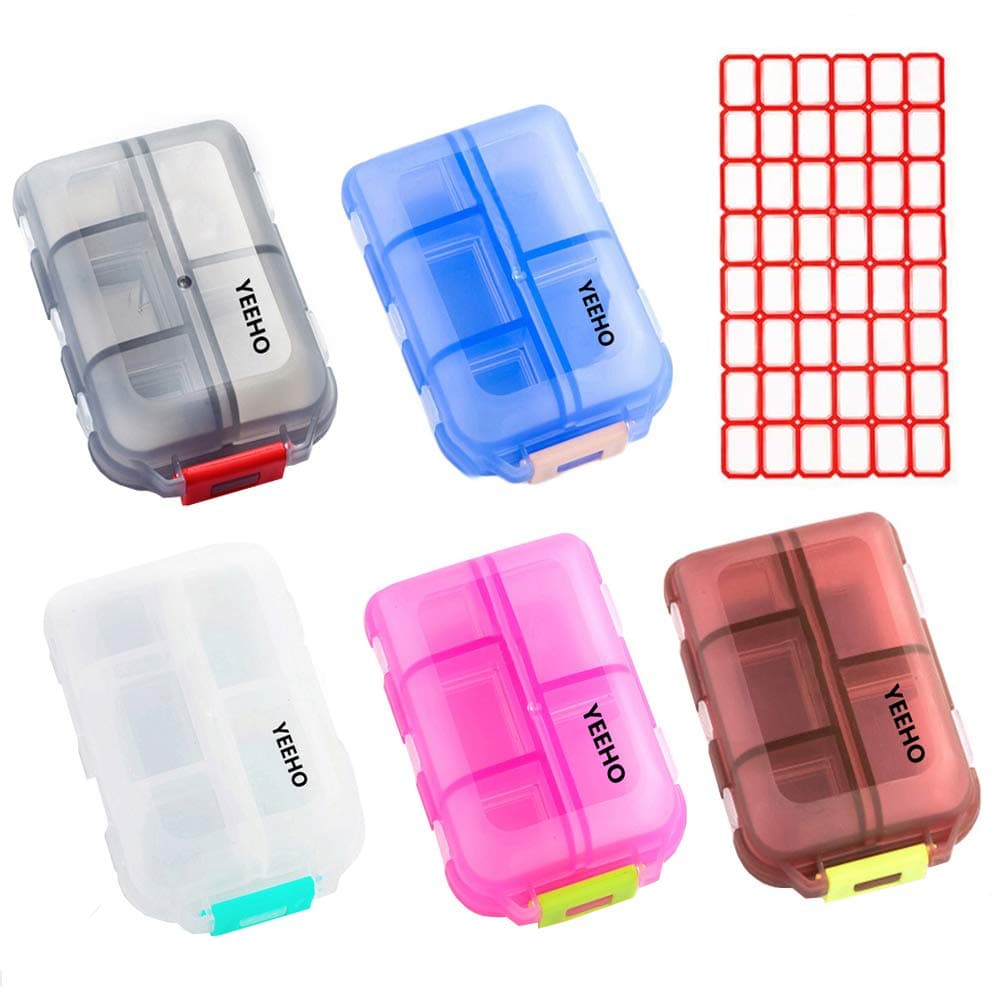 Pill Case (5 Pack) - Portable Small Supplements Tablet Container Box with 10 Compartments - Medicine Capsule Vitamin Fold Flip Organizer Dispenser Holder Storage for Travel Trip Pocket Purse