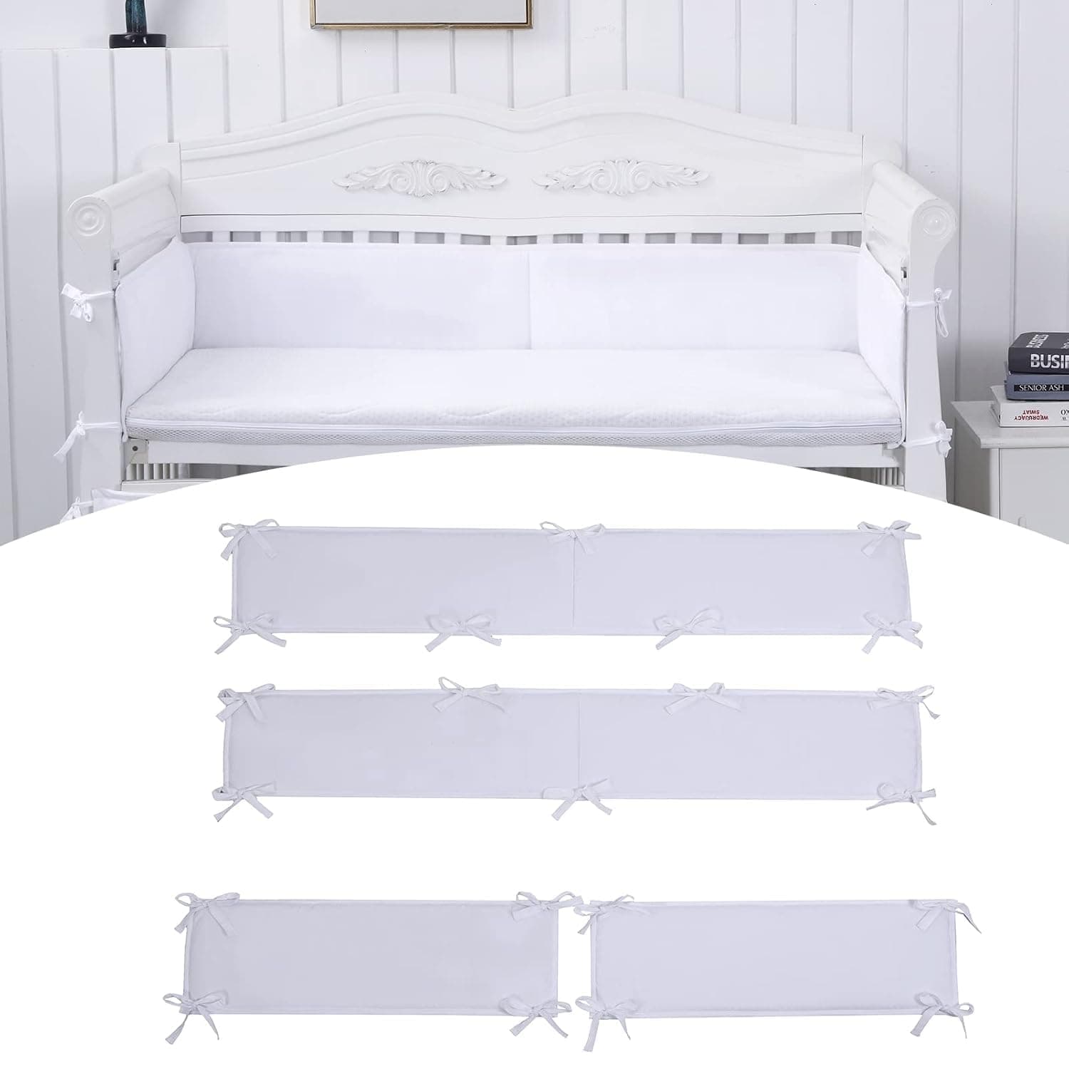 4-Piece Breathable Mesh Liner for Baby Cot, 4-Side Netting Guard, Solid Color Air Circulation Cot Liner