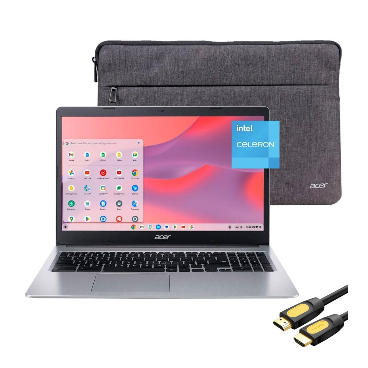 acer 315 Chromebook Laptop | 15.6" HD Anti-Glare Display | Intel Celeron N4020 | 4GB RAM | 64GB eMMC | Wi-Fi | Keypad | Webcam | USB-C | Bluetooth | Long Battery Life | SPS HDMI | Chrome OS | Silver