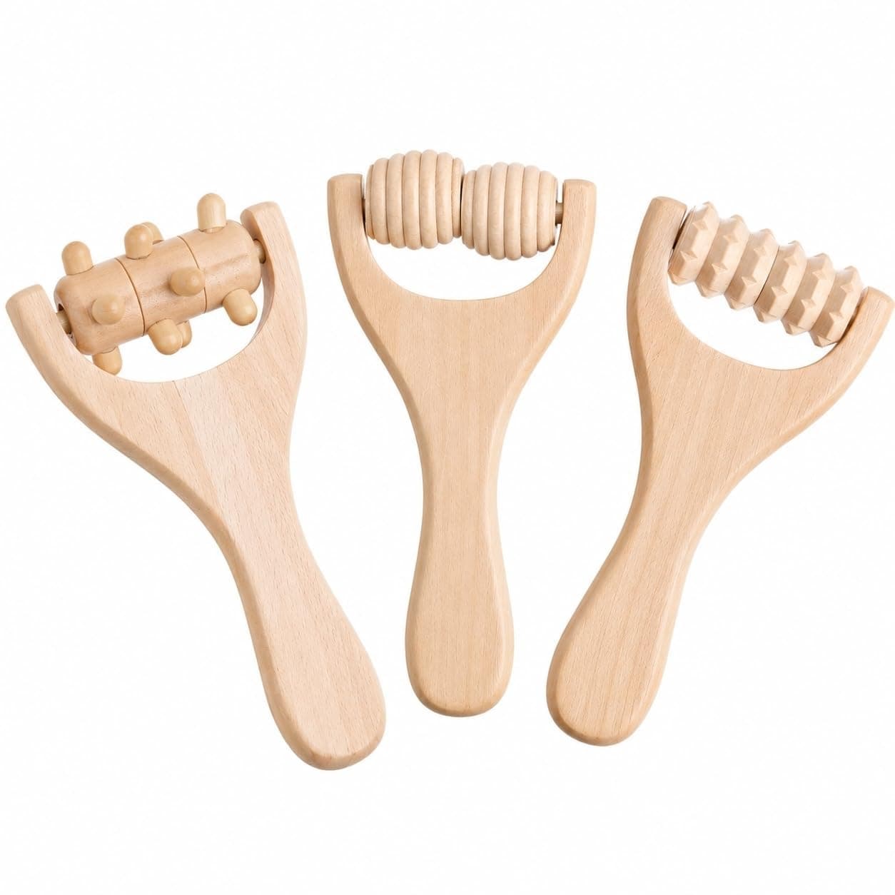 3 Pcs,Wooden Massage Roller Handheld Muscle Tool,for Full Body Relaxation | Finger massager for arthritis,finger massage,deep tissue therapy,carpal tunnel relief,5 acupressure rings,blood circulation