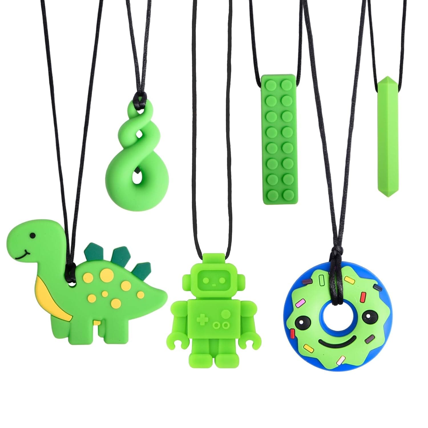 Sensory Chew Necklace, 6 PCS Chew Toys Food Grade Silicone | for Autistic Children, Teething, Anxiety, Biting Needs, ADHD, Oral Motor Chewy with Adjustable Buckle for Baby Boys Girls