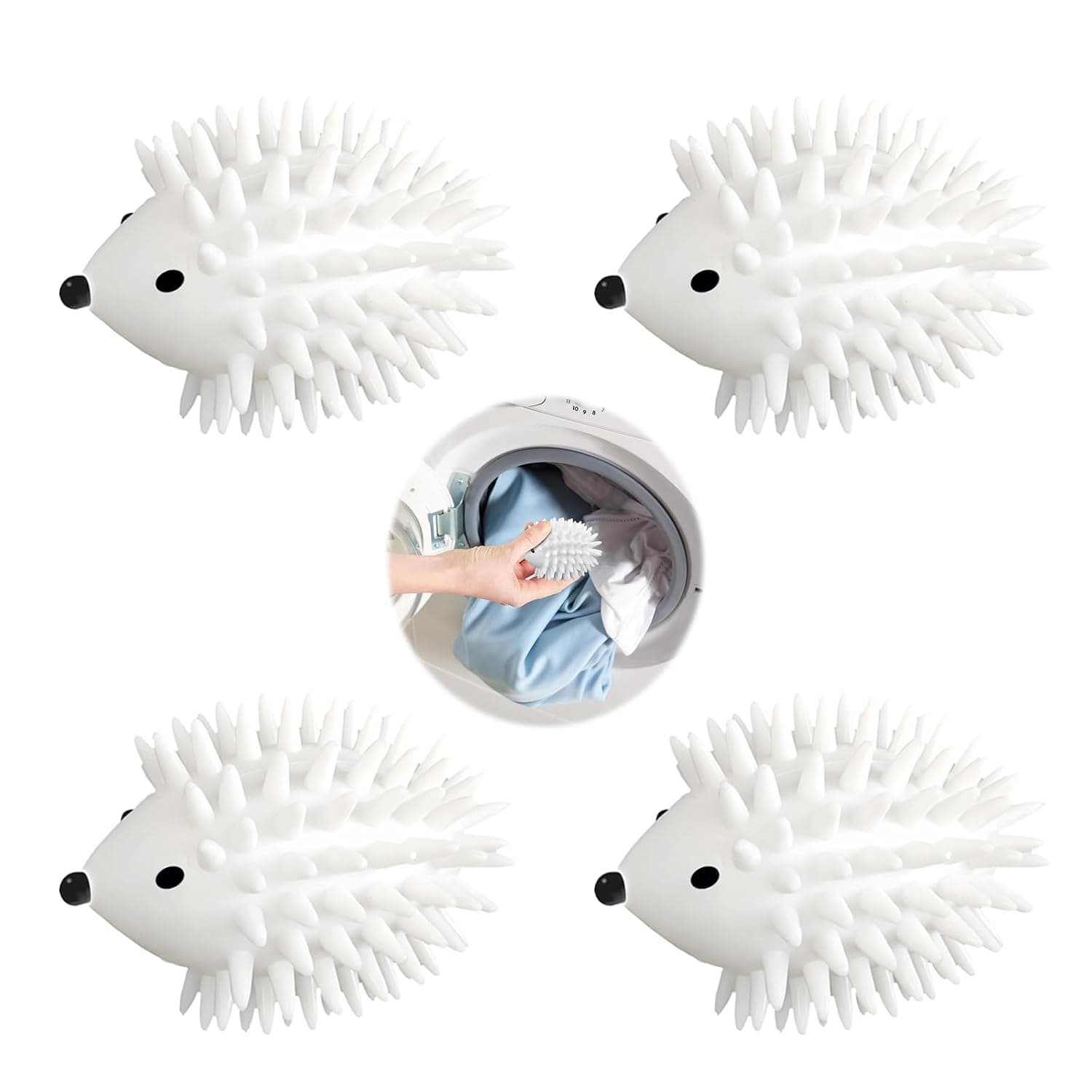 4 Pcs Silicone Hedgehog Laundry Balls, Anti Tangling and Stain Removing Laundry Balls for Household and School Washing Machines, Reusable, Gentle on Fabric, Lint Free, Odor Neutralizer, Eco Friendly