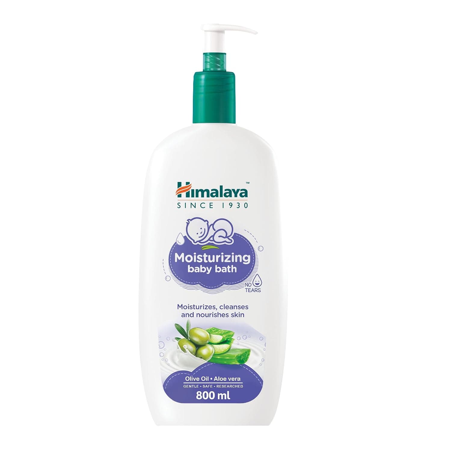 Himalaya No Tears Moisturizing Baby Bath, 800ml – Moisturizes, Cleanses & Nourishes with Olive Oil & Aloe Vera | Skin-Friendly pH, Mild Fragrance | Free from Alcohol, Parabens & Sulphates