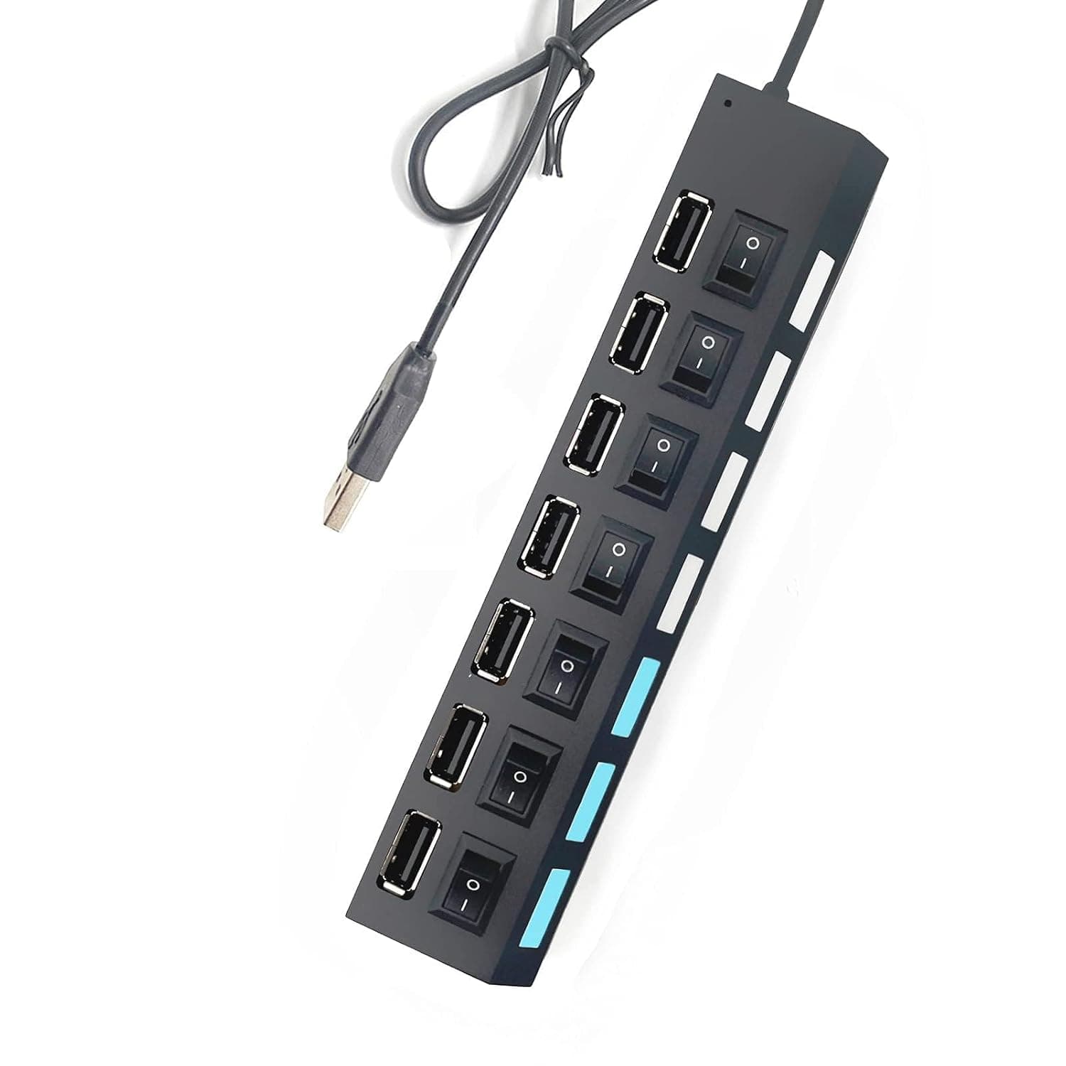 Aputue Multi Port Splitter, Black 7 Port USB 2.0 Hub, USB a Port Data Hub with Independent On/Off Switch and LED Indicators, Lights for Laptop, Pc, Computer, Mobile Hdd, Flash Drive and More