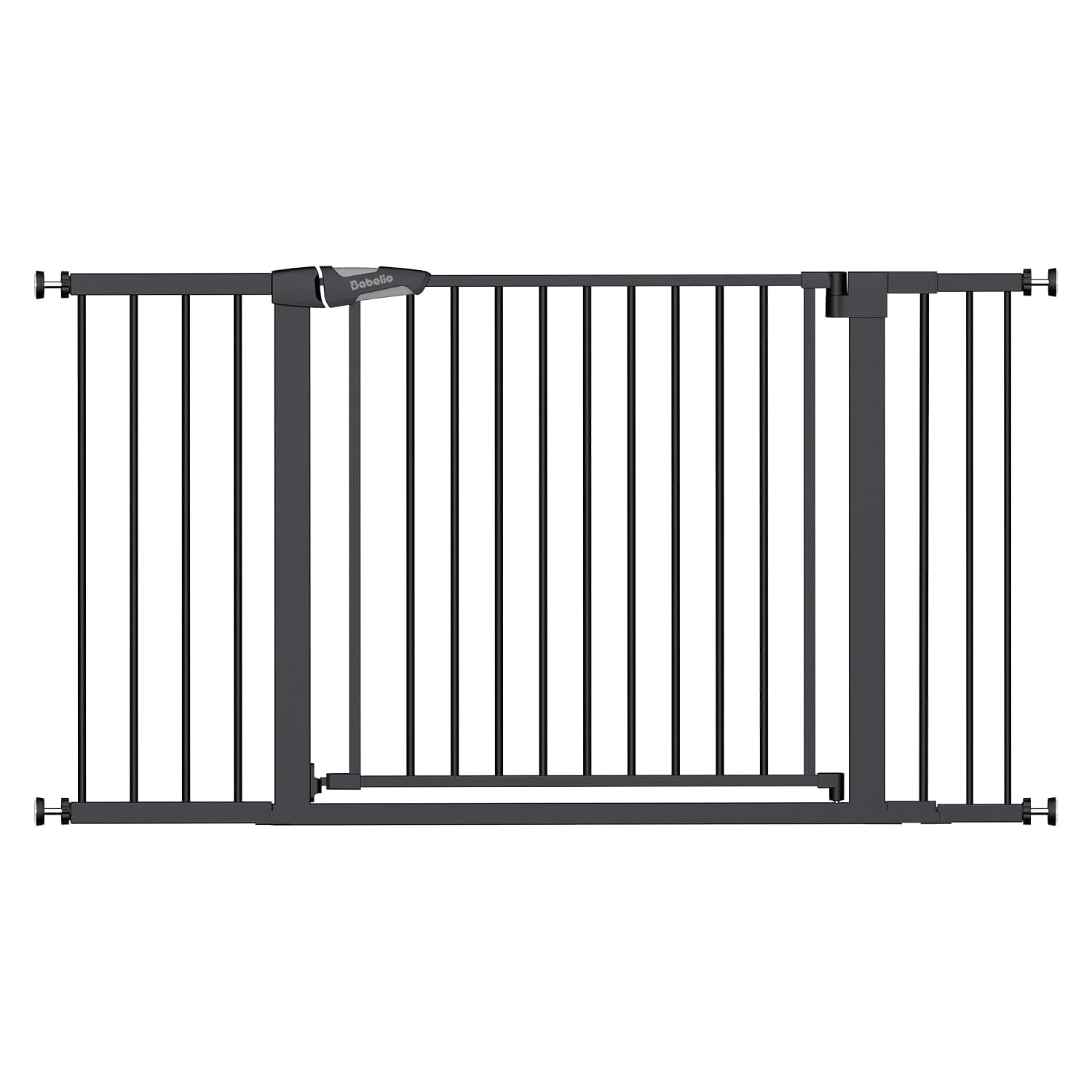 Babelio 36-57" Extra Wide Baby/Dog Gate, Auto Close for The House, Stairs and Doorways, Pressure Mounted for Pet with Large Walk Thru Door, No Need Tools and Drilling, Black | Pressure/Wall Mount, Triple-Lock, Heavy Duty Dog Gate Indoor, Auto Close, Easy Install for Doorways/Kitchens/Hallway, Black