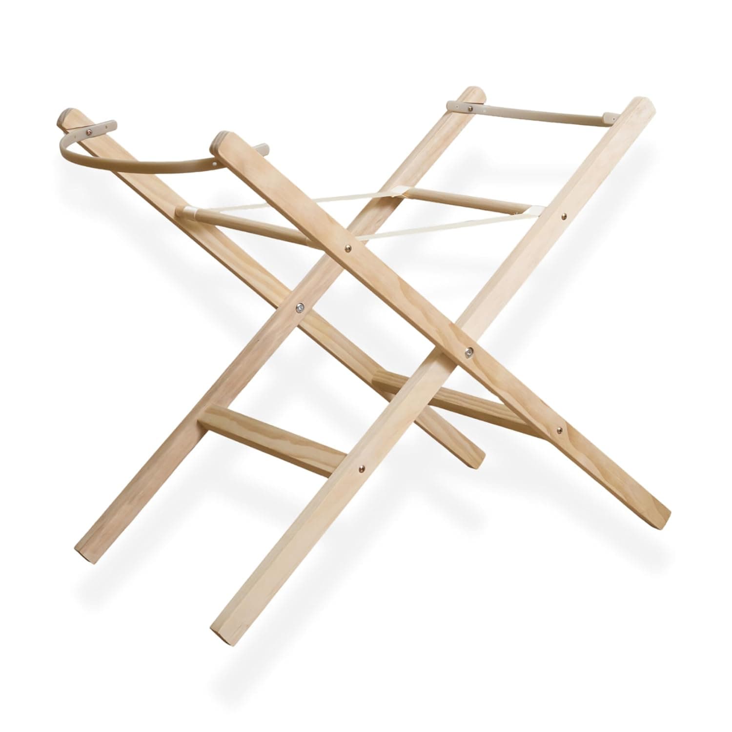 Clair de Lune | Folding Moses Basket Stand | Fits Wicker & Palm Moses Basket's | Baby Moses Basket Stand |Sturdy Pine Wood With Adjustable Straps & Easy Assembly | (Natural)