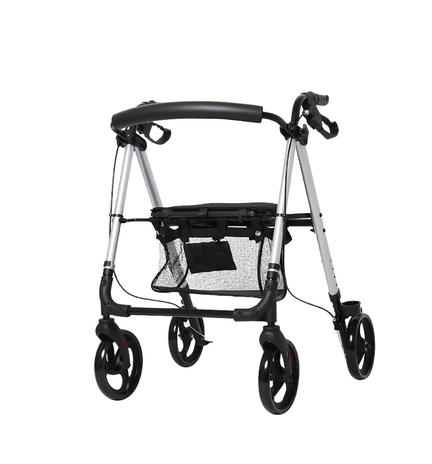 Lightweight Folding Four Wheel Rollator, with Big 6 Inch Wheels& Padded Seat, Lockable Brakes and Carry Bag, For Elderly or Disabled Aluminum Mobility Aid