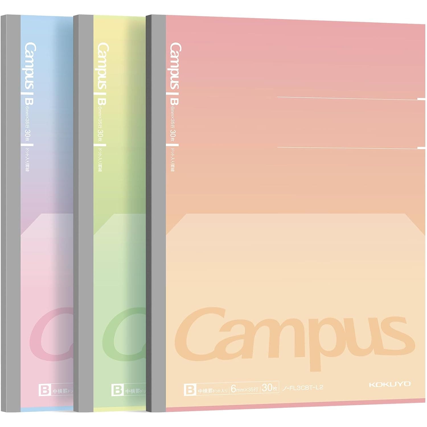 KOKUYO Composition Notebooks, 7" x 10" Kimochii Dot Lined Notebook, 30 Sheets College Ruled, 3 Pack B5 Notebook for School, School Supplies Comp Book for Note Taking, Positive & Relax