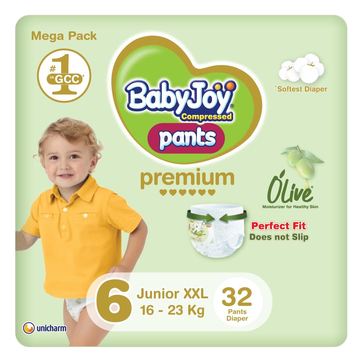 Babyjoy Olive Oil Pants, Size 6, Junior Xxl, 16-23 Kg, Mega Pack, 32 Diapers
