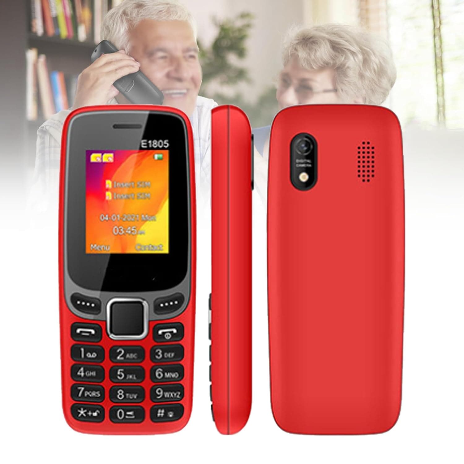 Basic Mobile Phone for the Elderly, Large Keyboard, Large Fonts, Large Display, Large Speakers, Waterproof/Anti-Fall, Rich in Functions, Easy to Use,Red