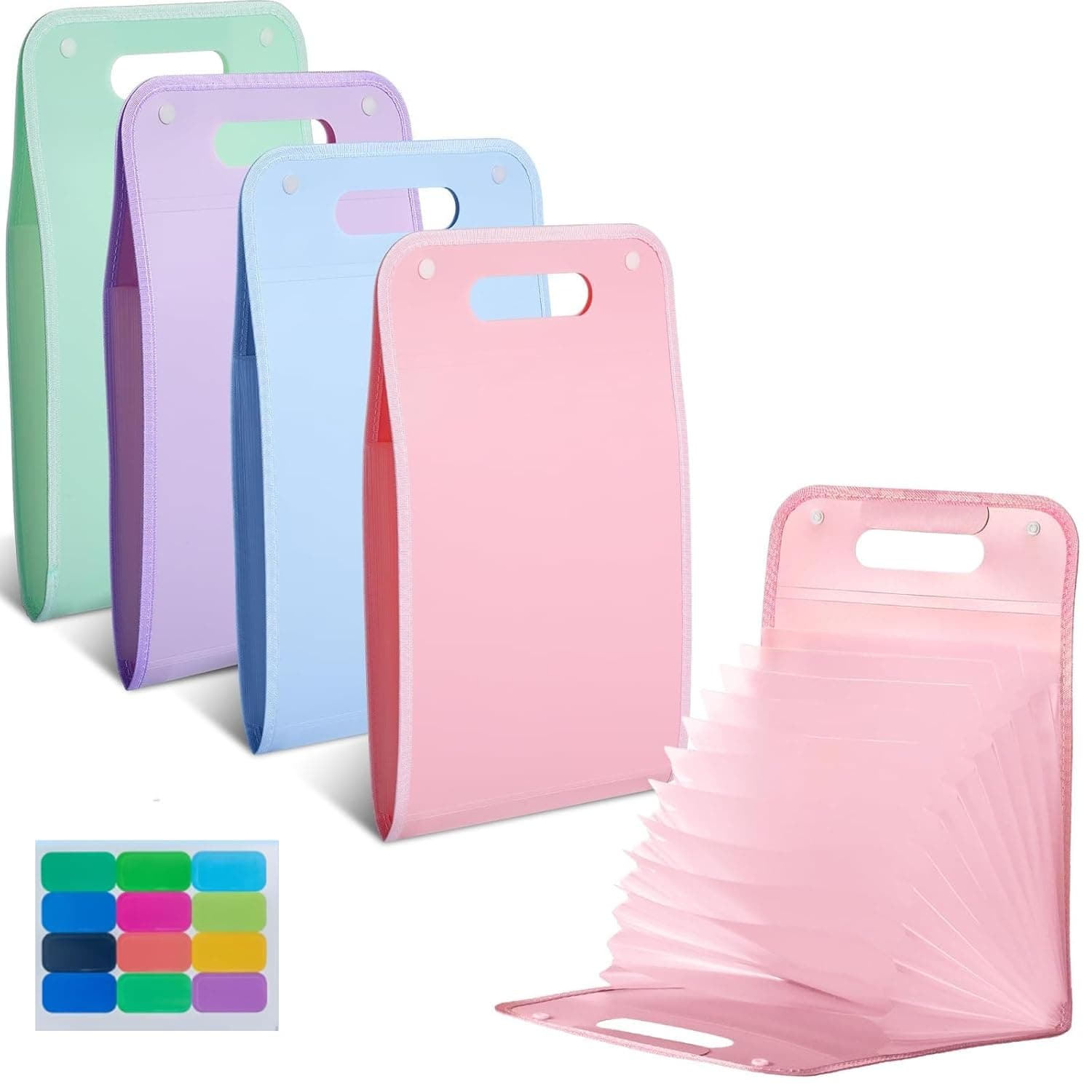 Vertical Expanding File Organizer for A4 Documents, 13 Pockets with Colorful Labels, Large Capacity for Home School Office 4-pack
